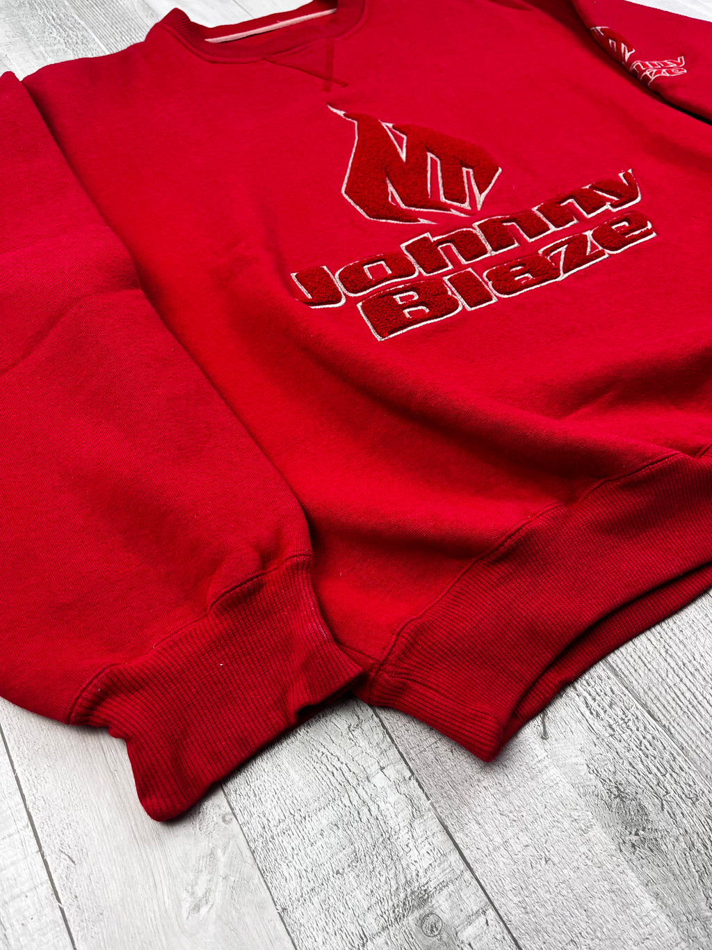 Johnny Blaze Vintage Sweater Bestickt 90s Rot XL