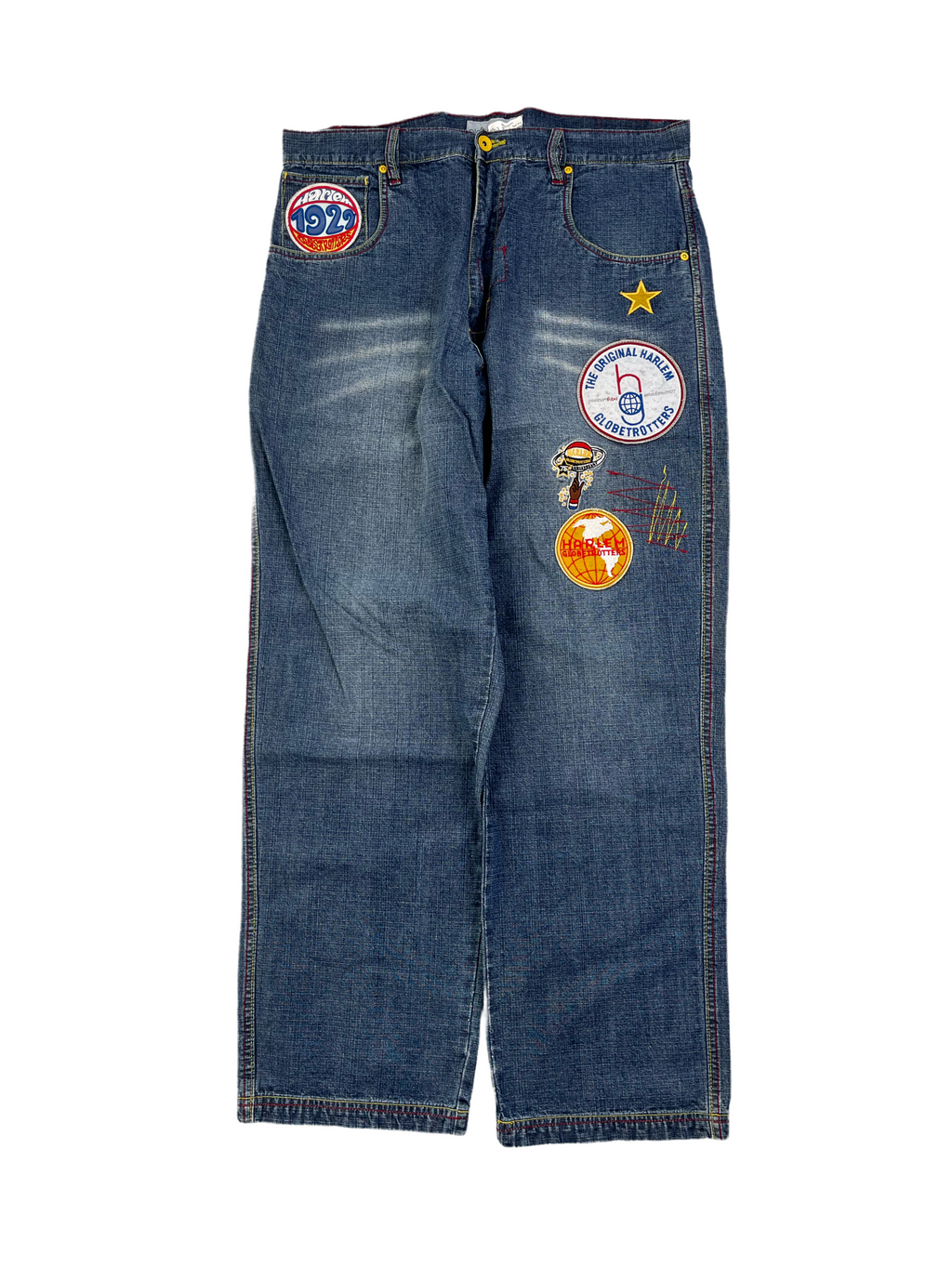 Fubu Platinum Vintage Baggy Jeans 90s Bestickt Patches Blau XXL