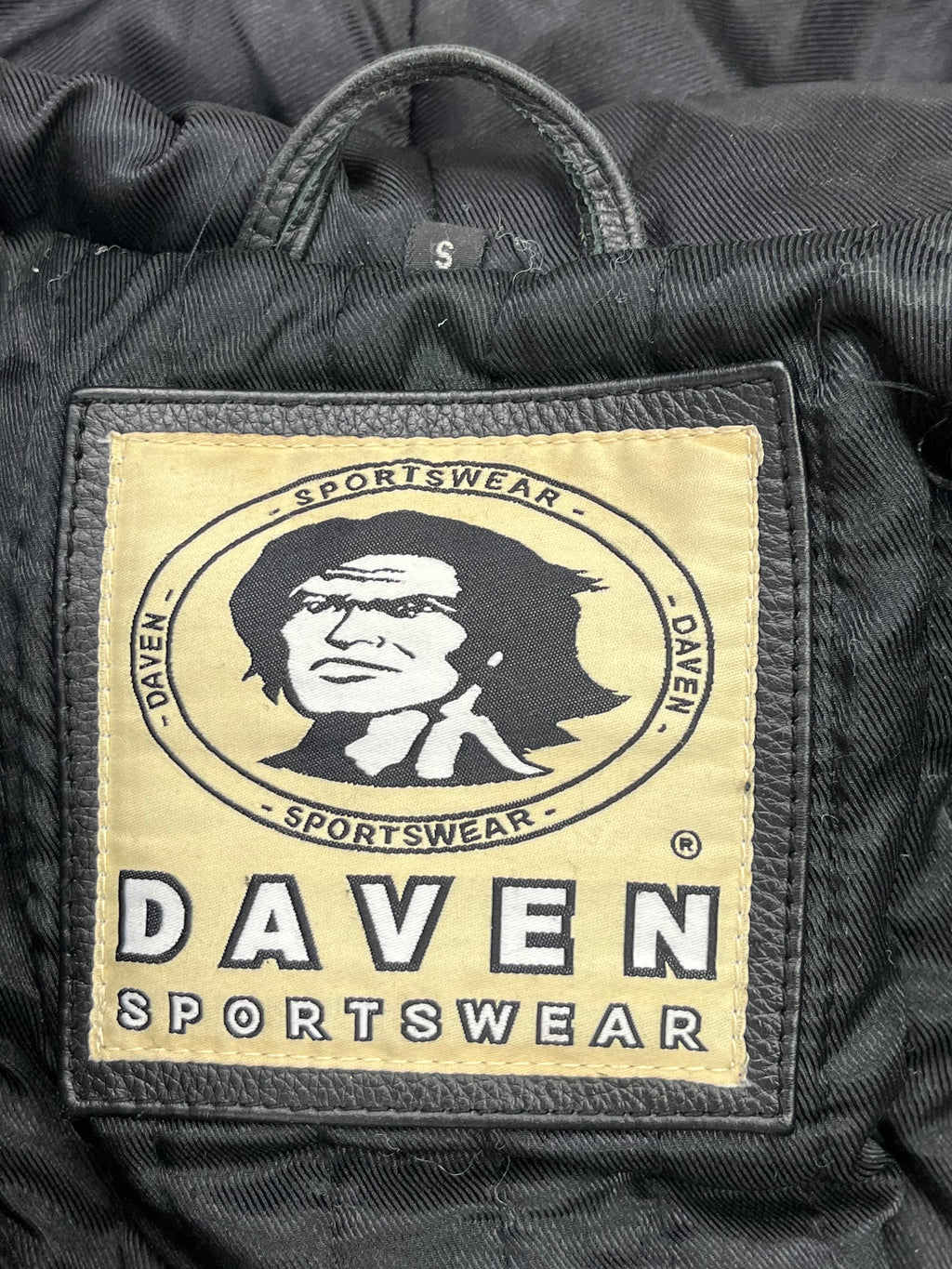 Daven Vintage Echtlederjacke Kaputze 90s Schwarz S