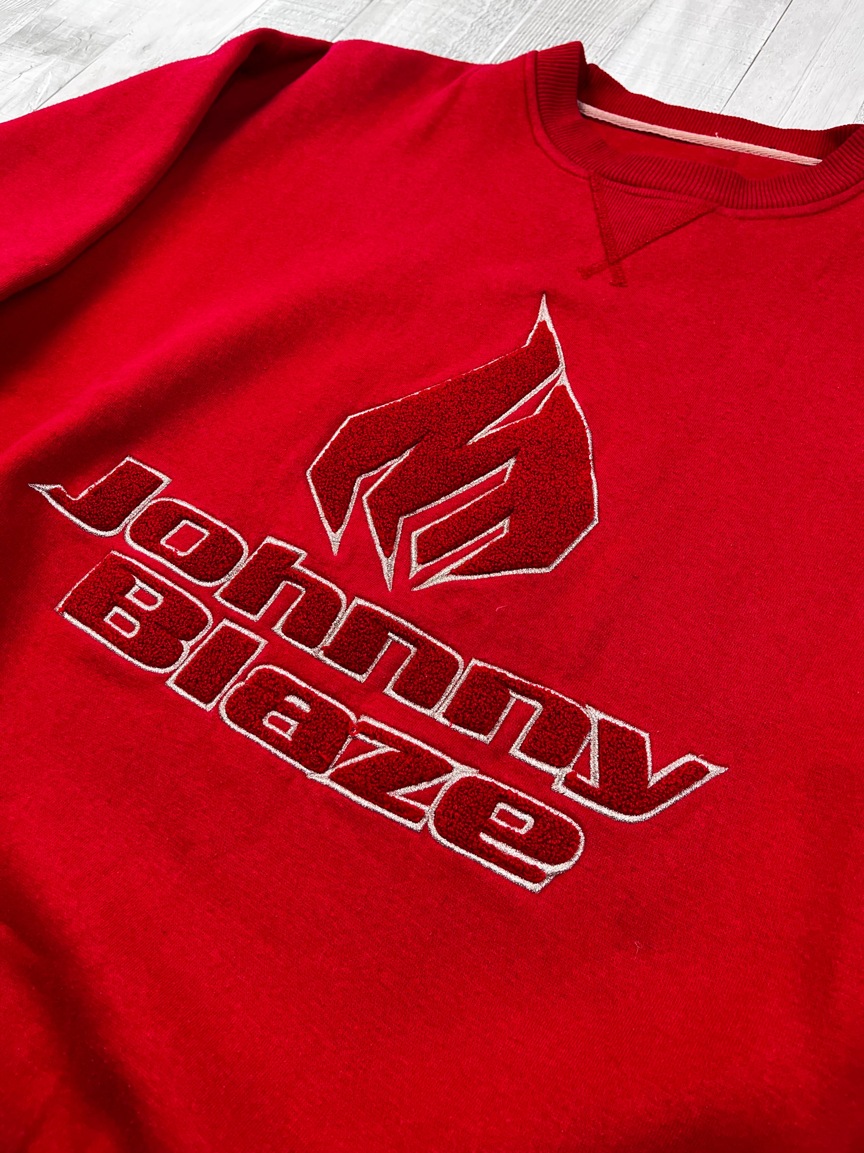 Johnny Blaze Vintage Sweater Bestickt 90s Rot XL