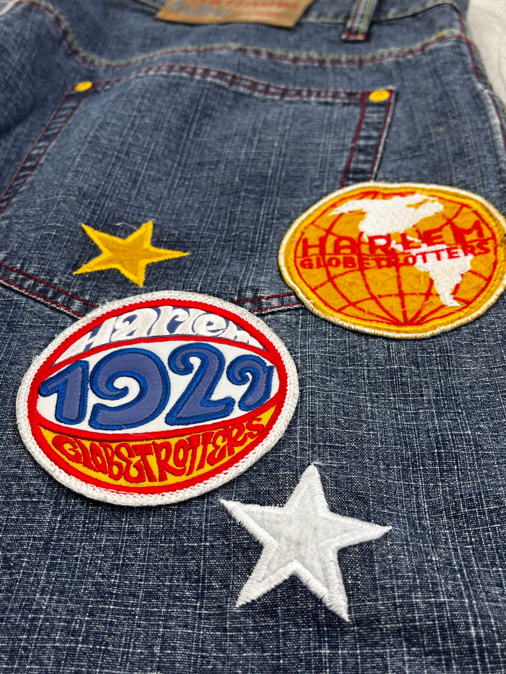 Fubu Platinum Vintage Baggy Jeans 90s Bestickt Patches Blau XXL