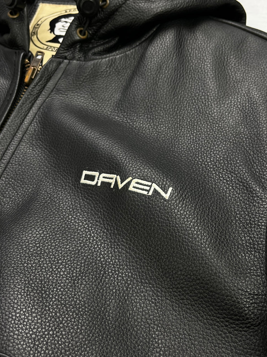 Daven Vintage Echtlederjacke Kaputze 90s Schwarz S