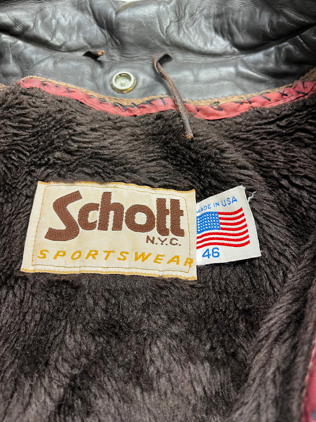 Schott Vintage Echtlederjacke 184 Gefüttert 90s Braun-Schwarz M