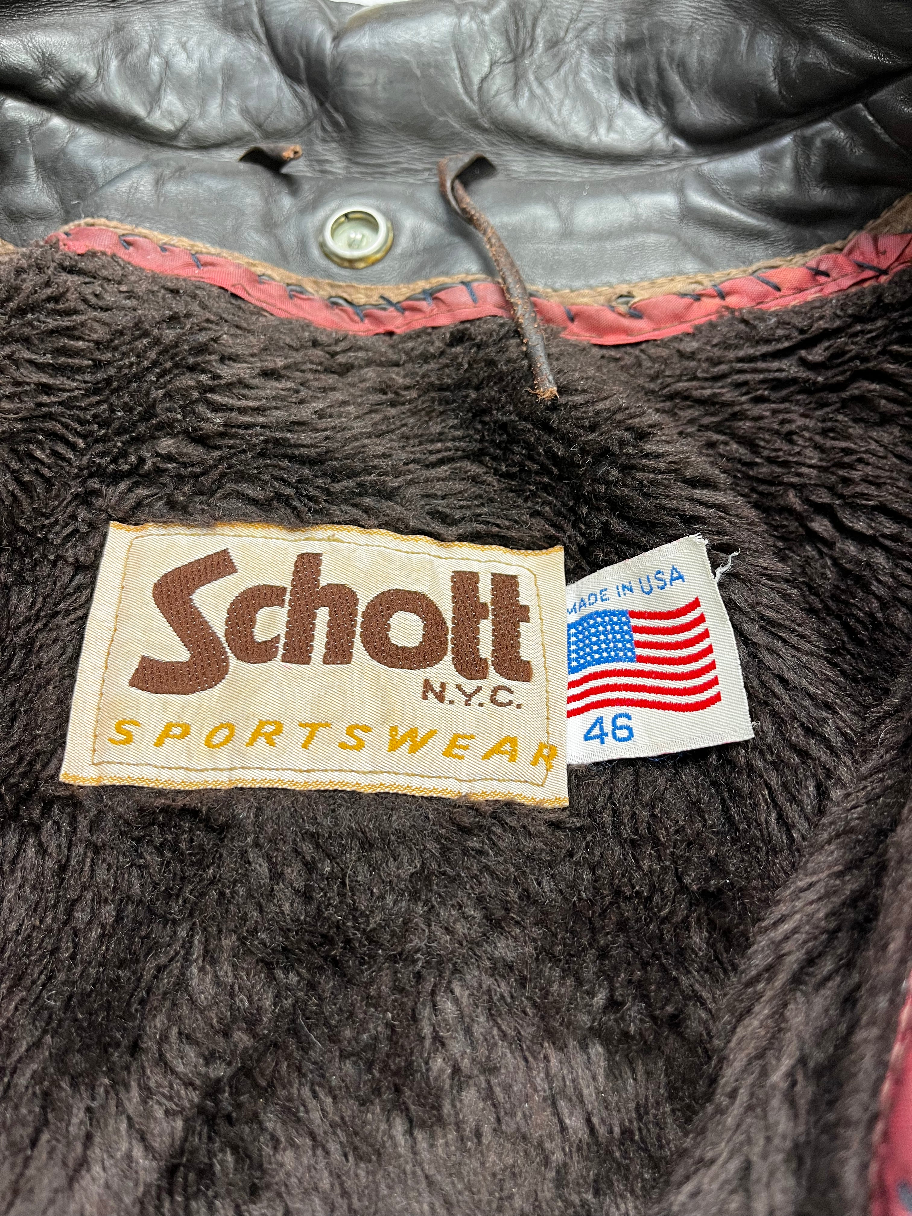 Schott Vintage Echtlederjacke 184 Gefüttert 90s Braun-Schwarz M