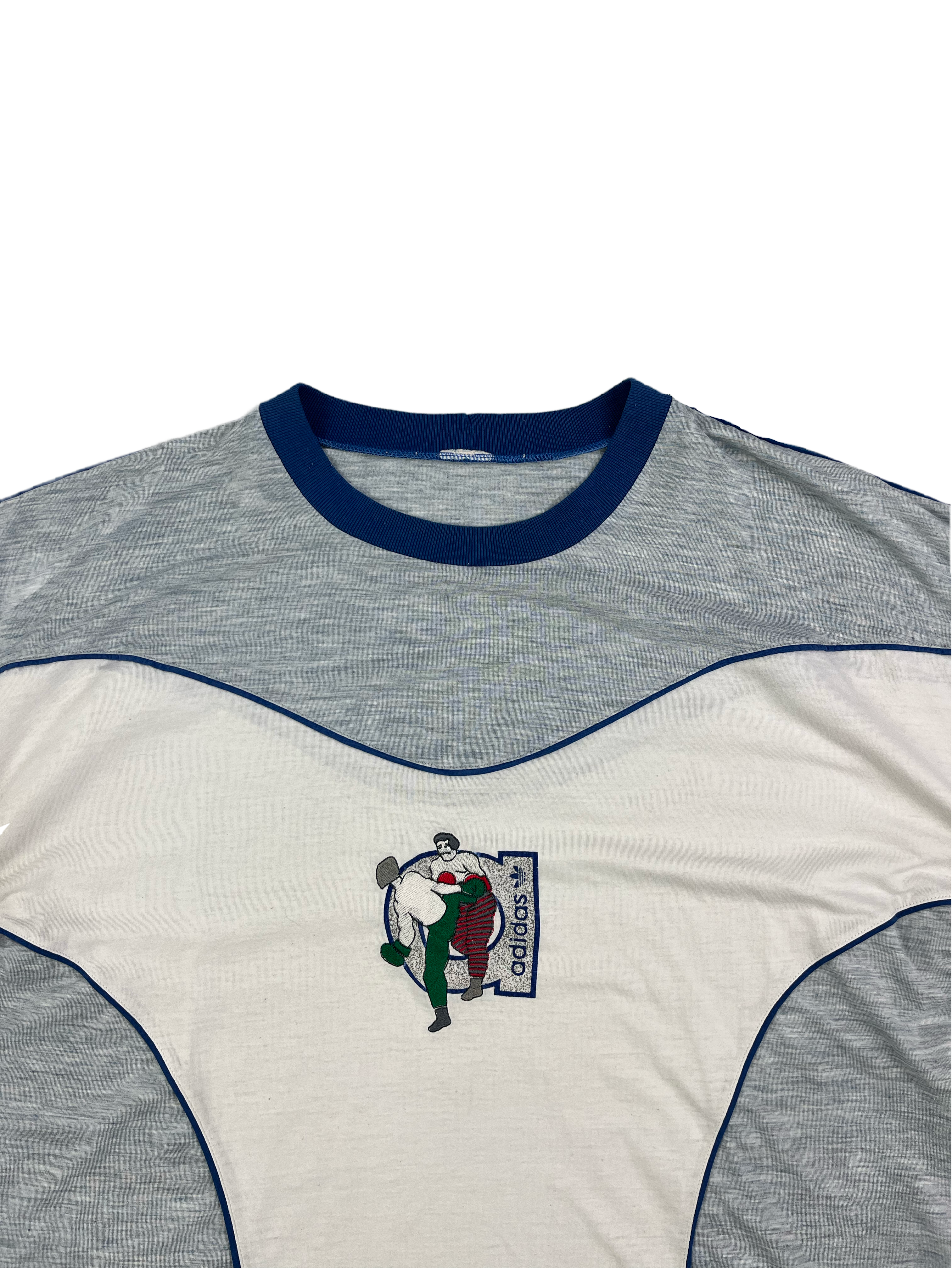 Adidas Vintage T-Shirt 90s Graublau Melliert Weiß XL