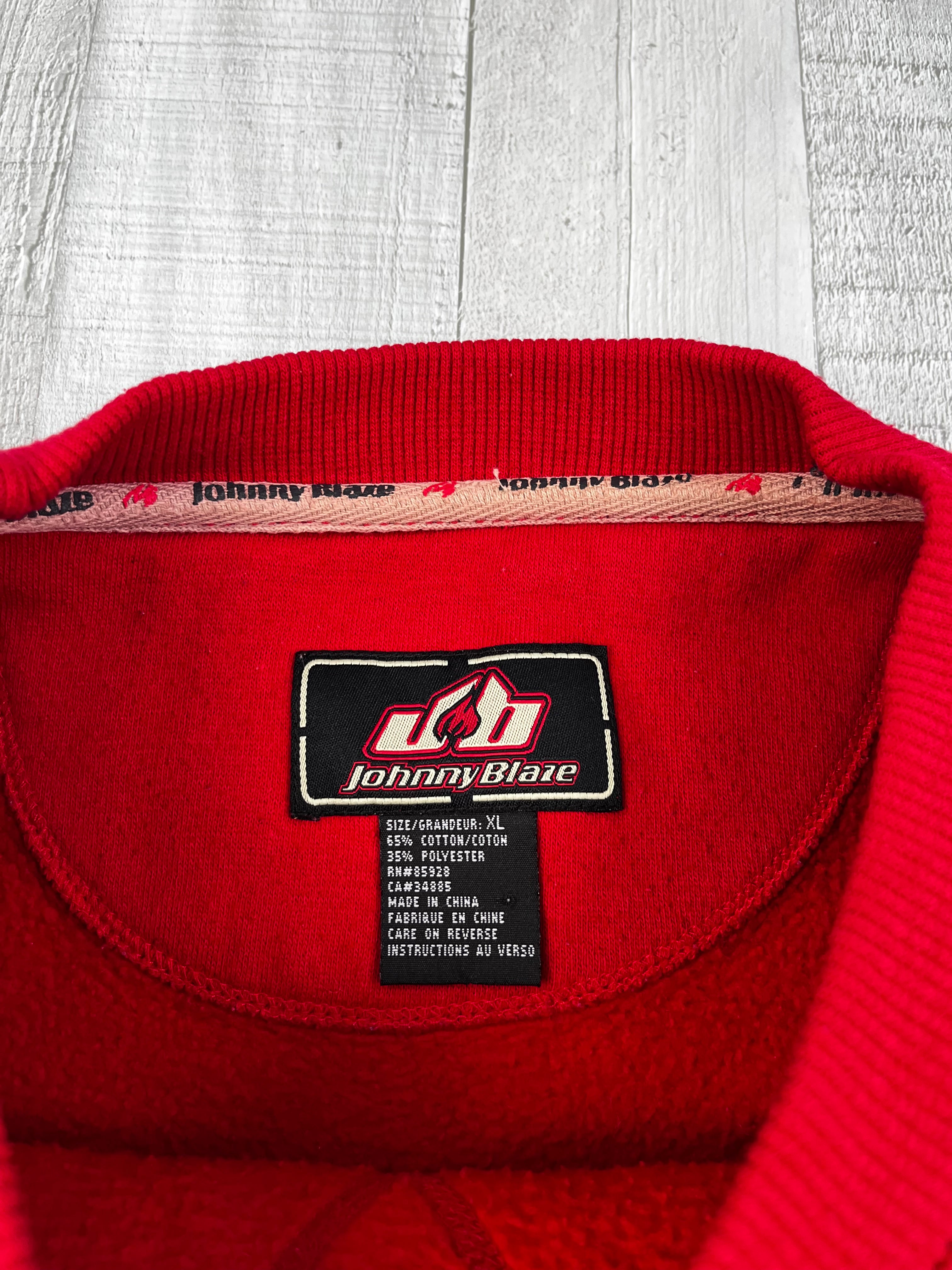 Johnny Blaze Vintage Sweater Bestickt 90s Rot XL