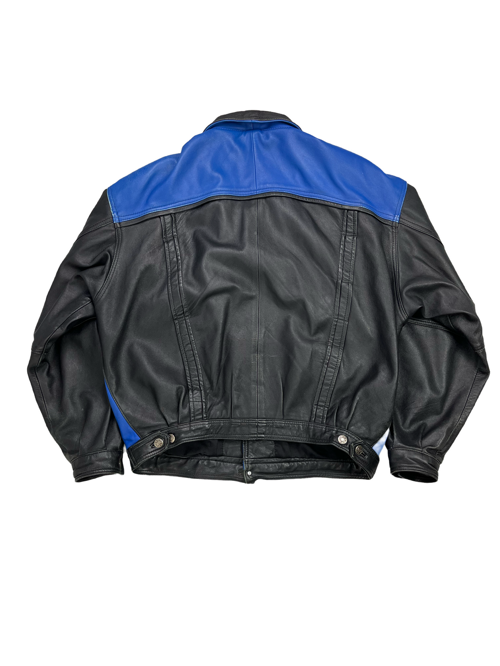 Oskar Vintage Echtlederjacke 90s Schwarz Blau XL