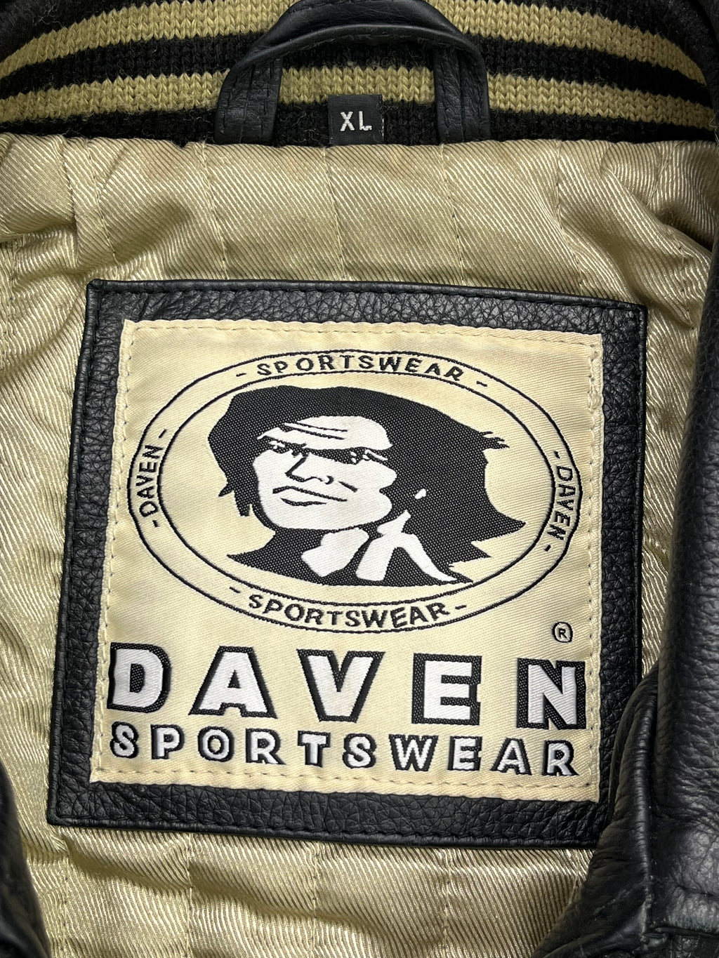 Daven Vintage Echtlederjacke College 90s Schwarz XL