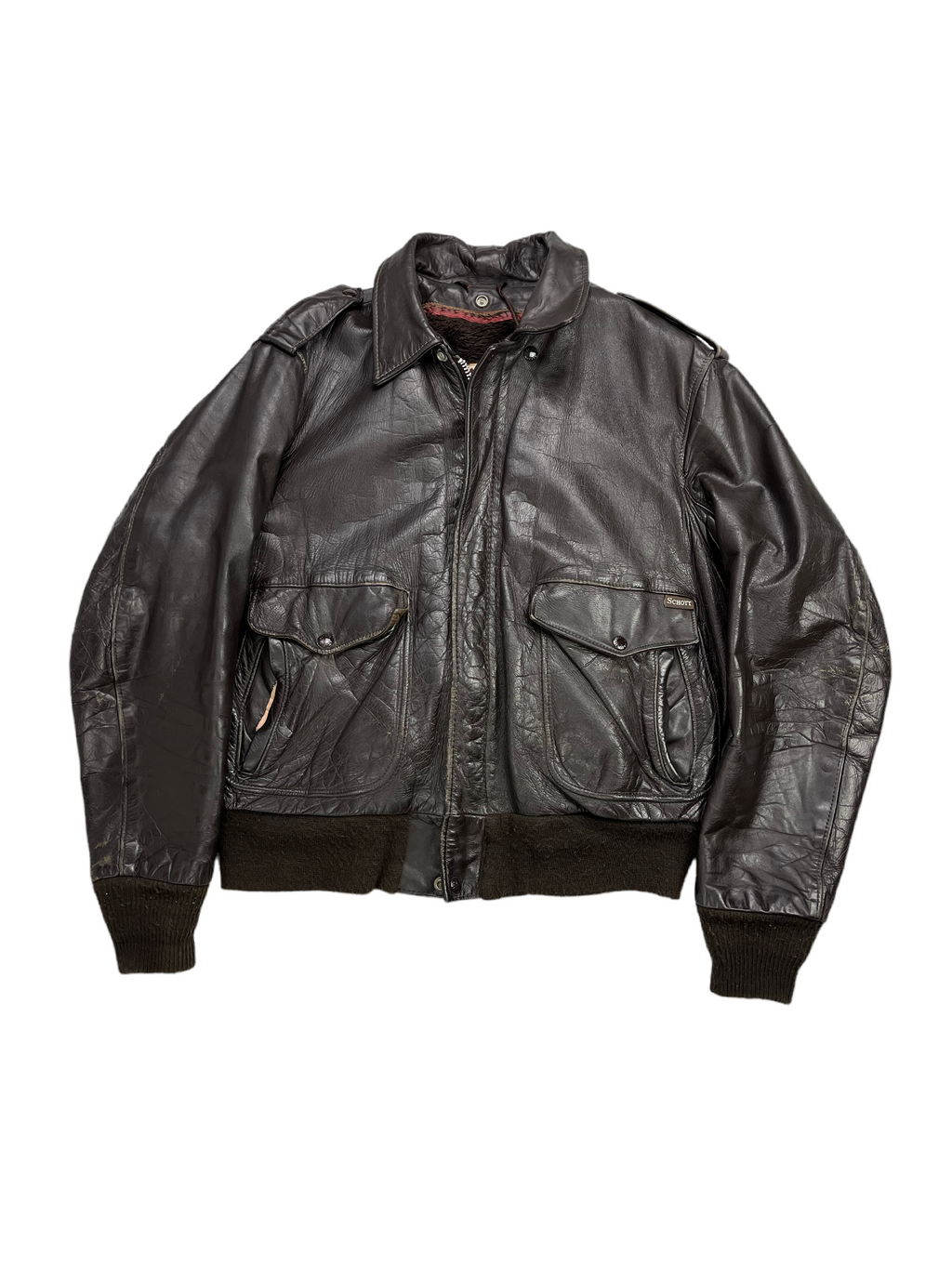 Schott Vintage Echtlederjacke 184 Gefüttert 90s Braun-Schwarz M