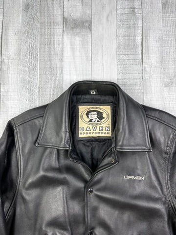 Daven Vintage Echtlederjacke College 90s Schwarz M