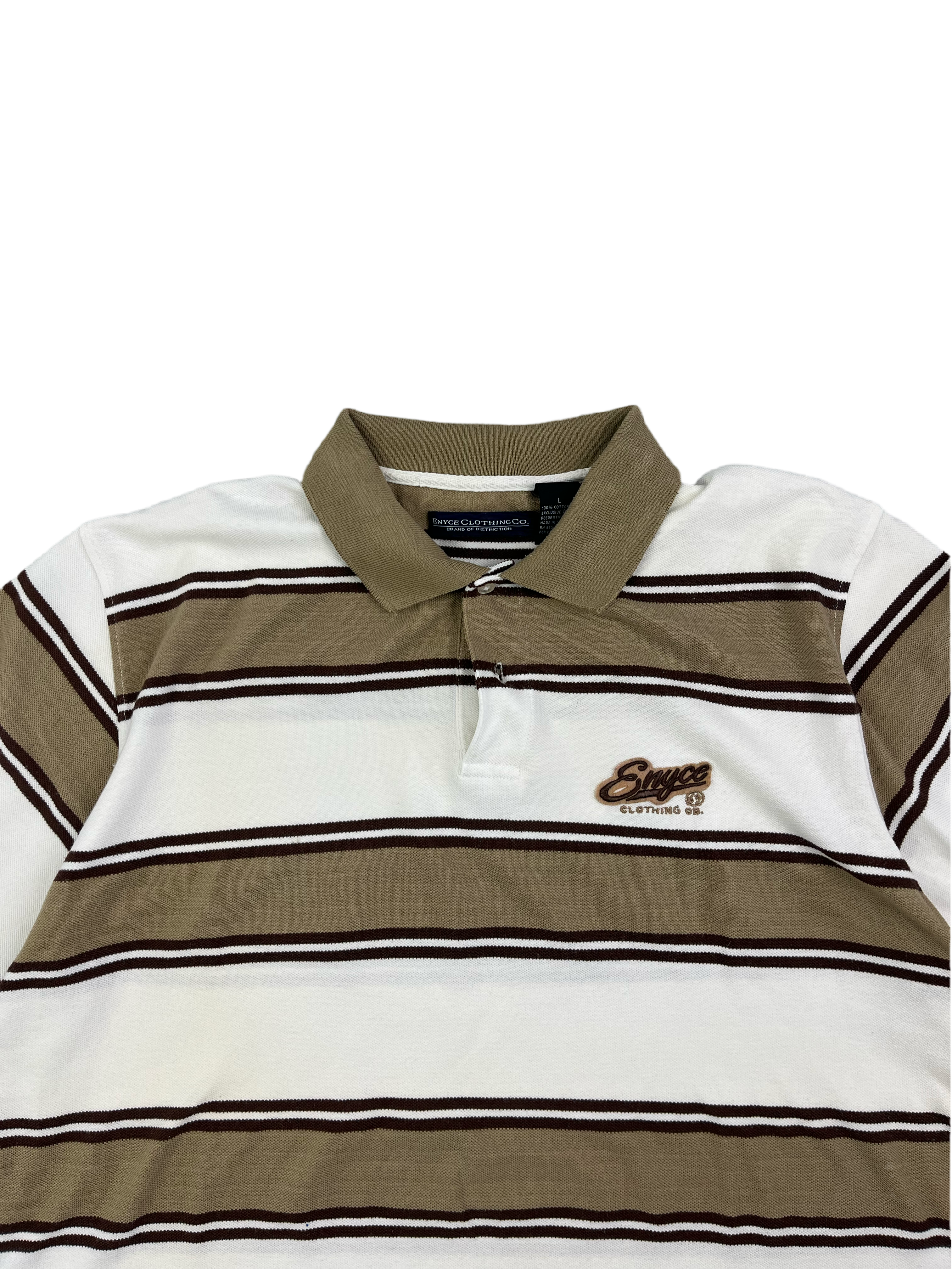 Enyce Vintage Poloshirt Gestreift Braun Weiß L