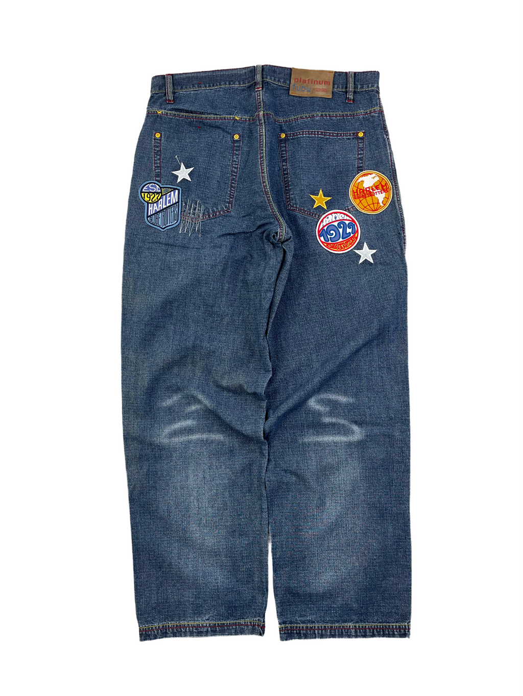 Fubu Platinum Vintage Baggy Jeans 90s Bestickt Patches Blau XXL