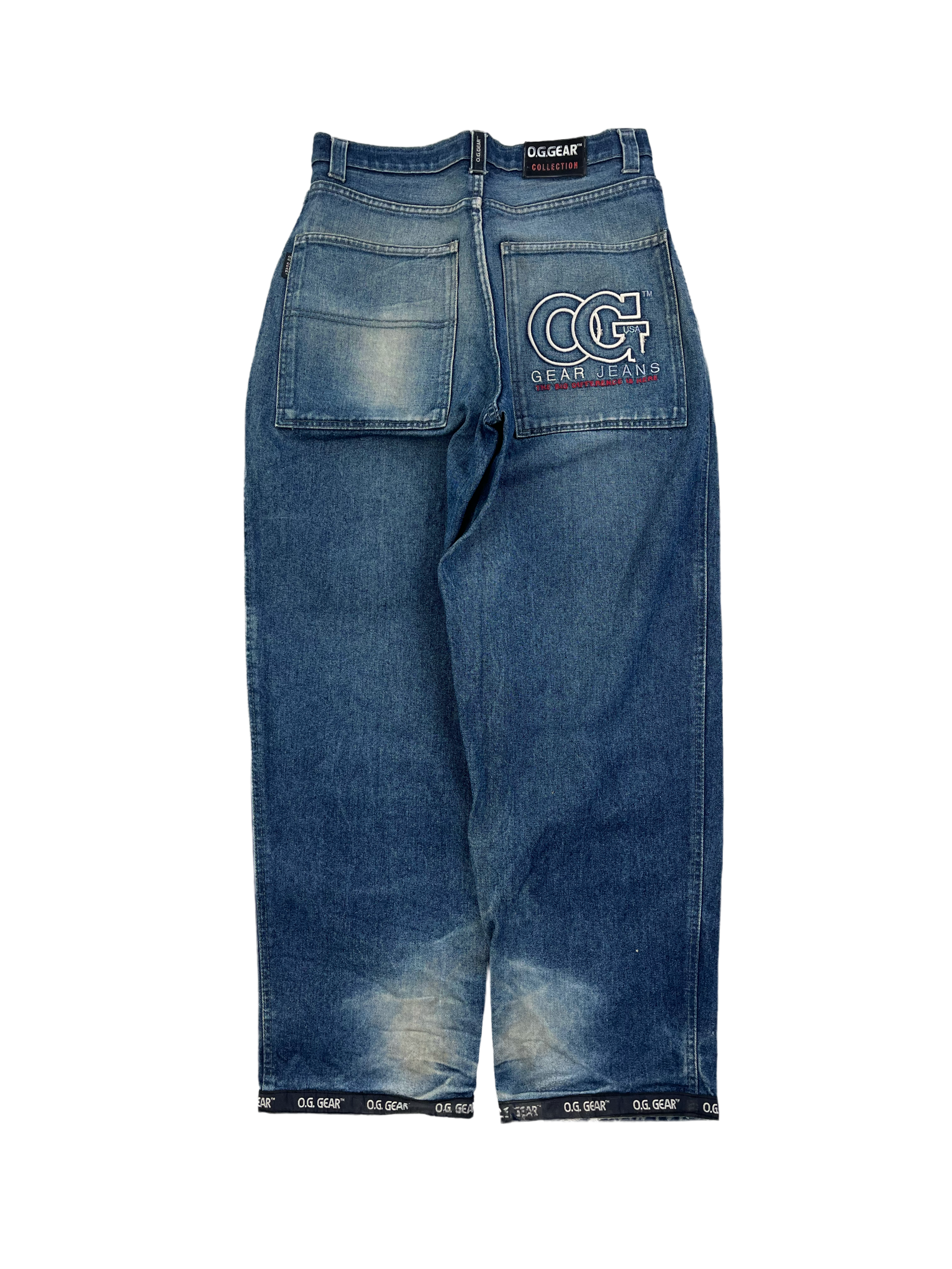 OG Gear Vintage Baggy Jeans Bestickt 90s Blau XS