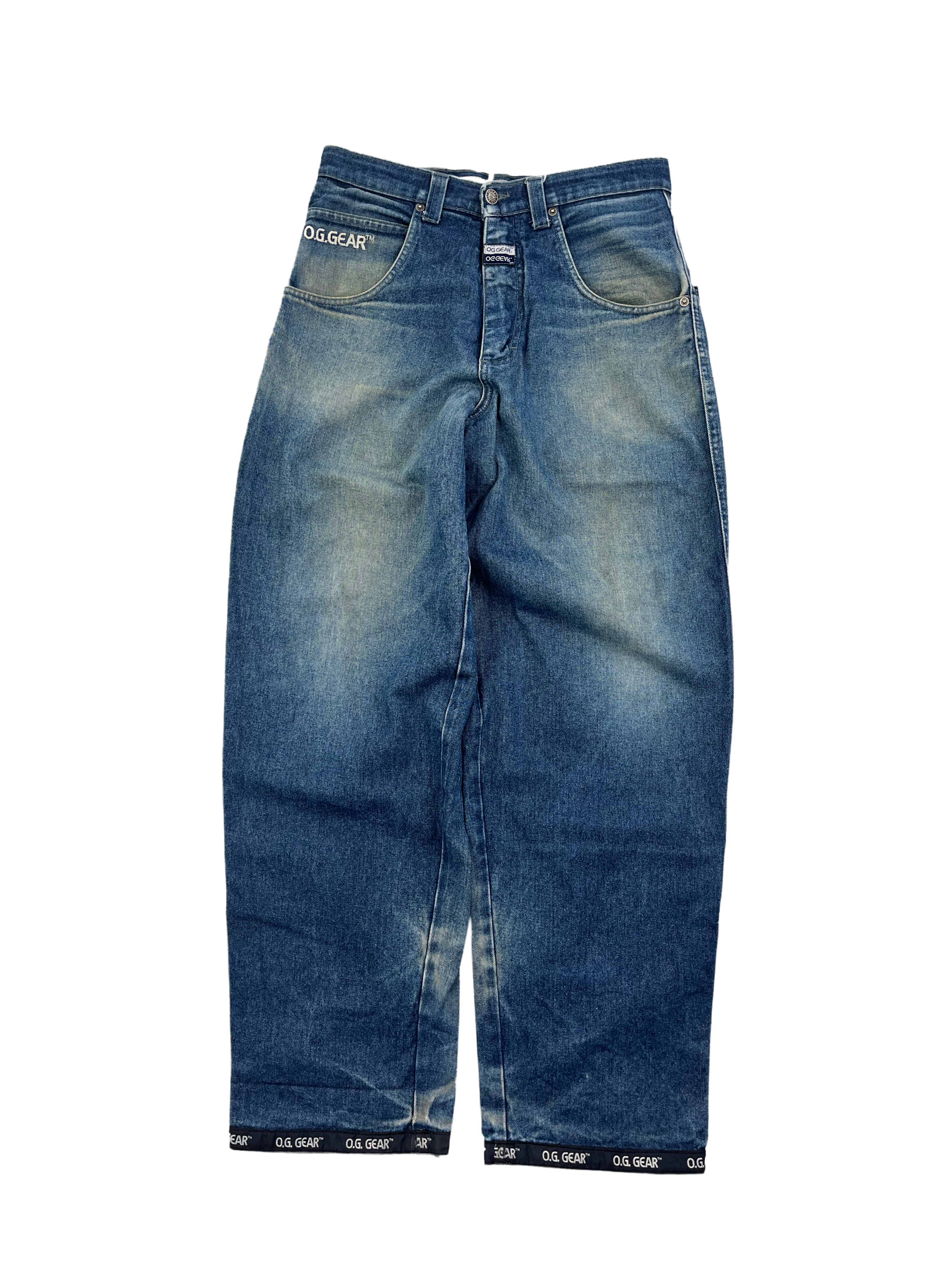 OG Gear Vintage Baggy Jeans Bestickt 90s Blau XS