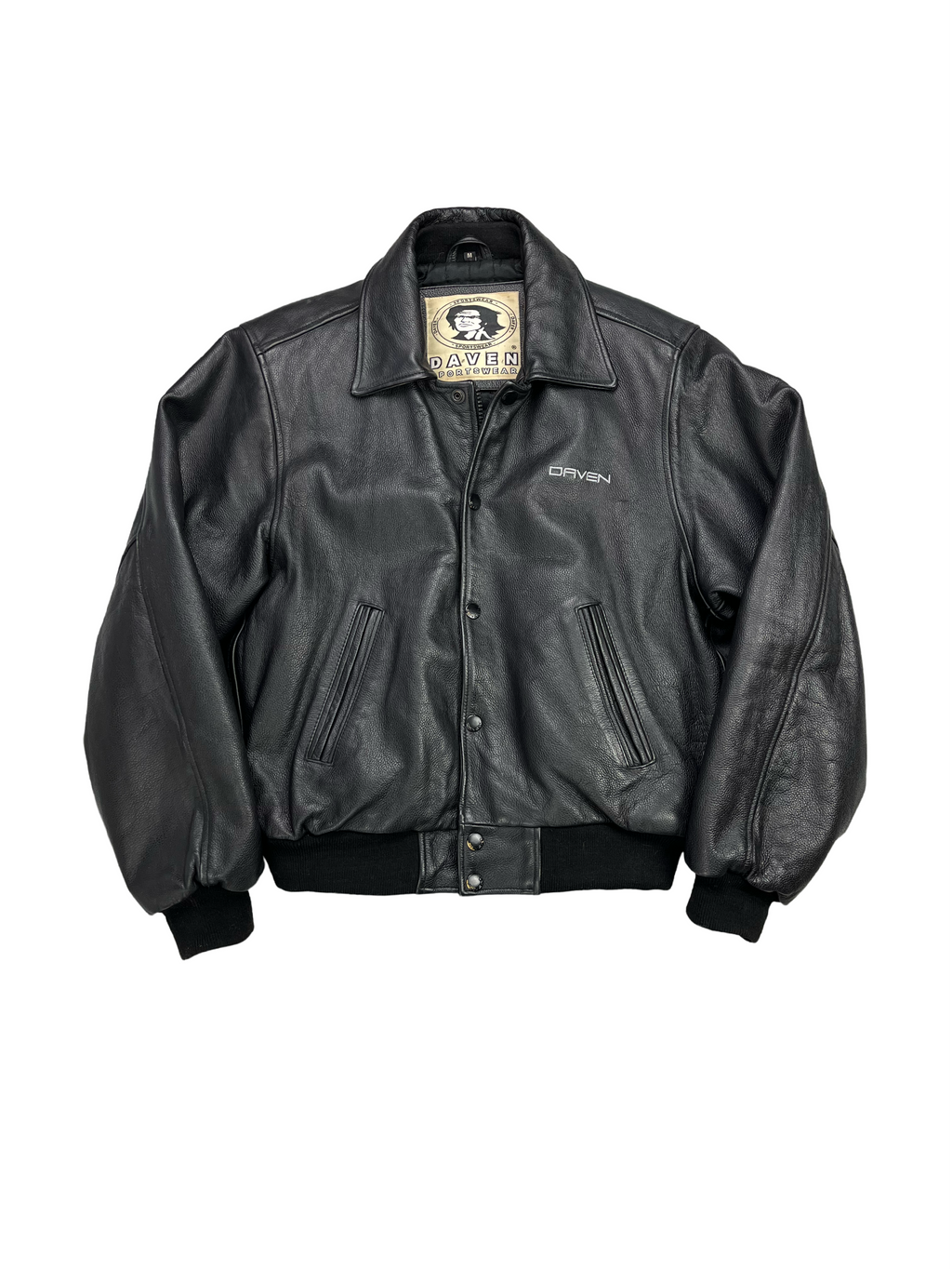 Daven Vintage Echtlederjacke College 90s Schwarz M