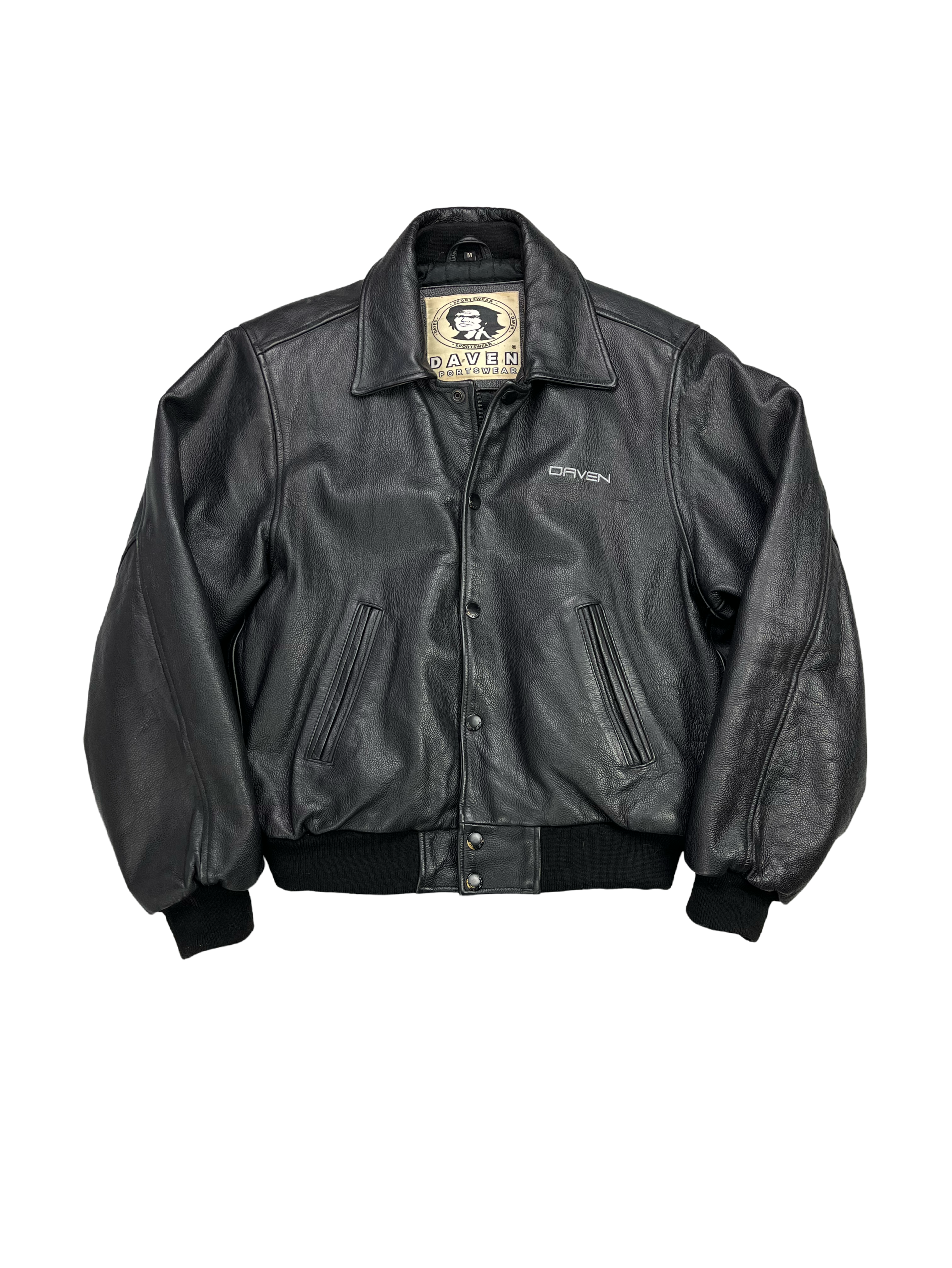 Daven Vintage Echtlederjacke College 90s Schwarz M