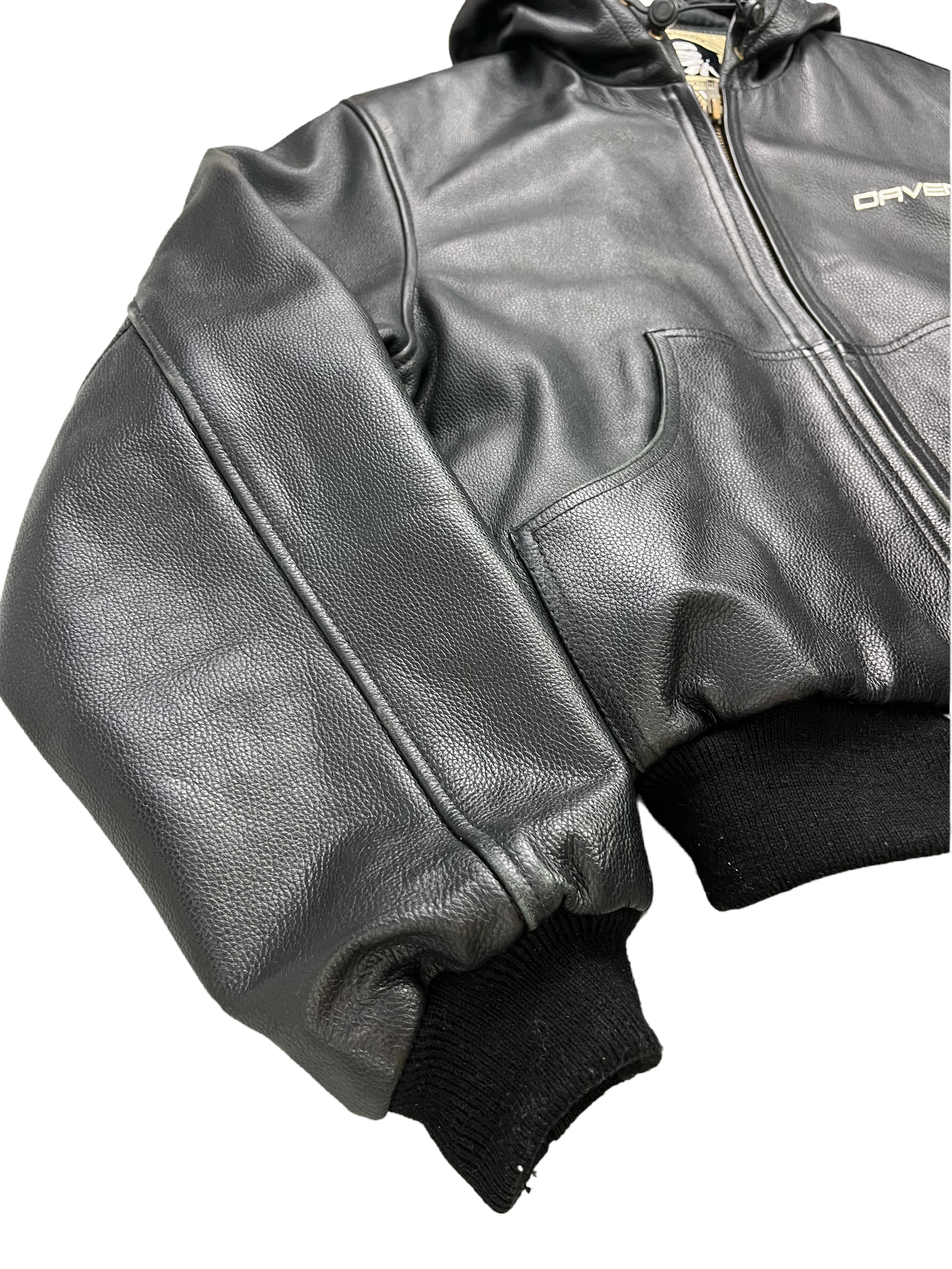 Daven Vintage Echtlederjacke Kaputze 90s Schwarz S