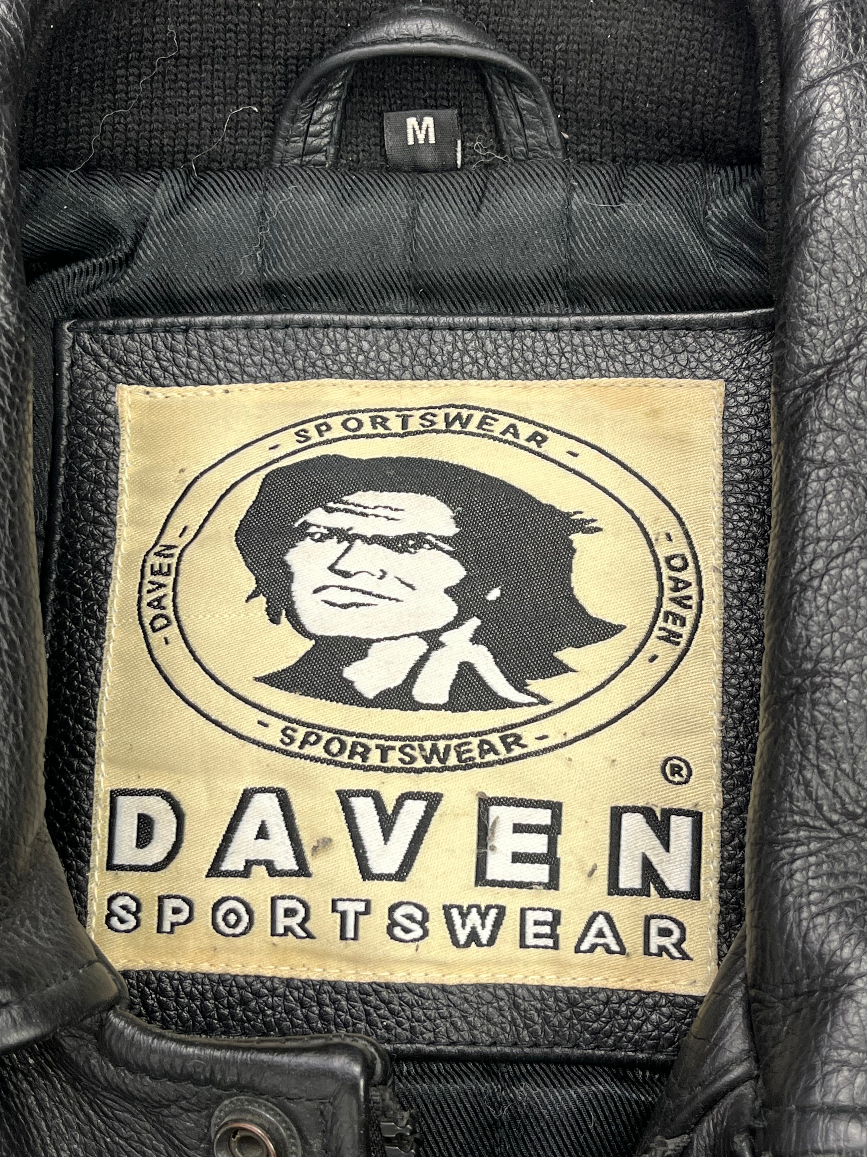 Daven Vintage Echtlederjacke College 90s Schwarz M