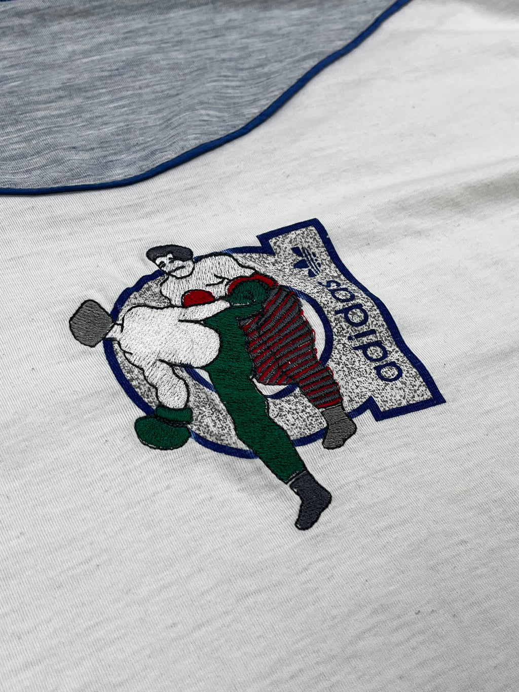 Adidas Vintage T-Shirt 90s Graublau Melliert Weiß XL