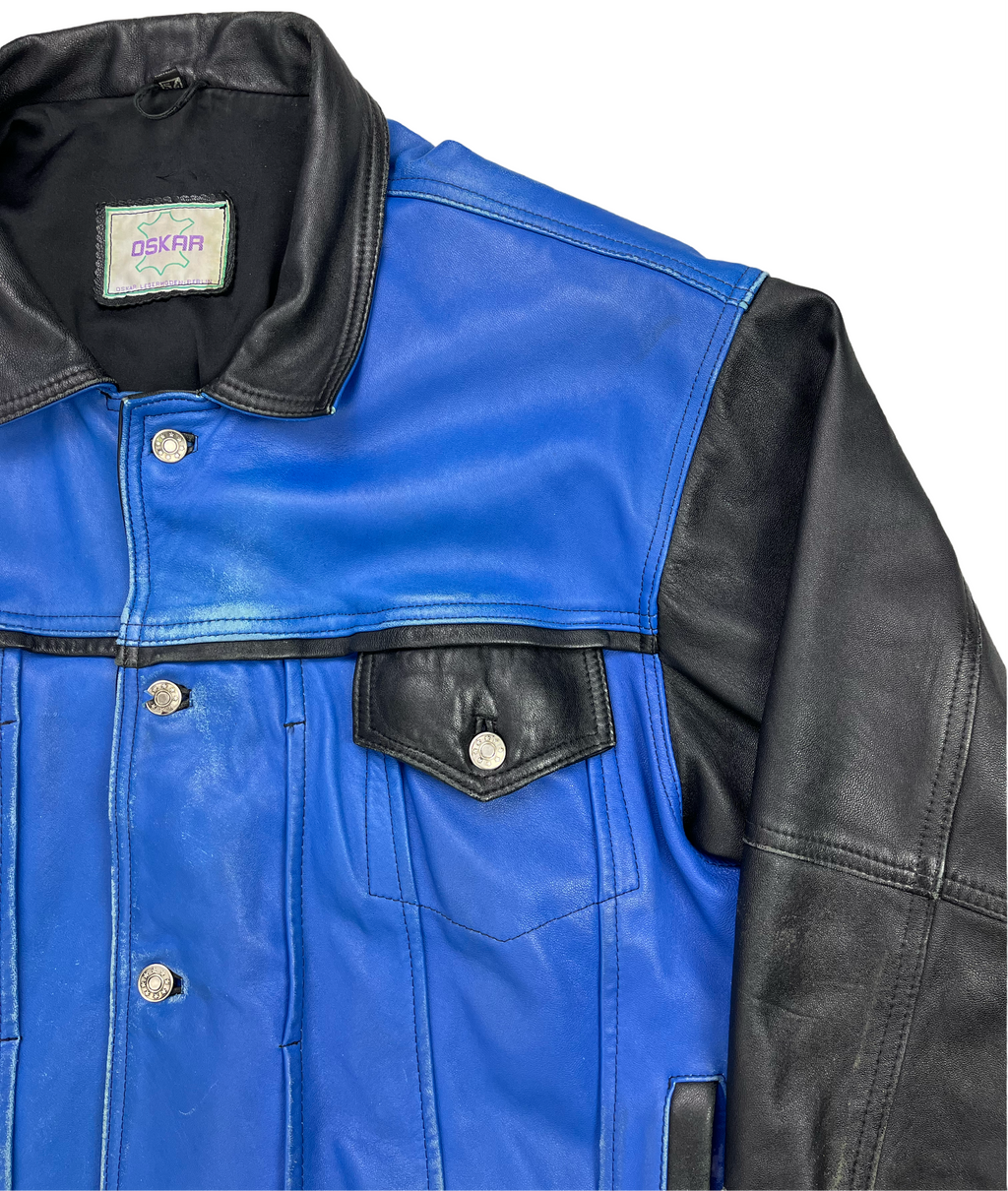 Oskar Vintage Echtlederjacke 90s Schwarz Blau XL