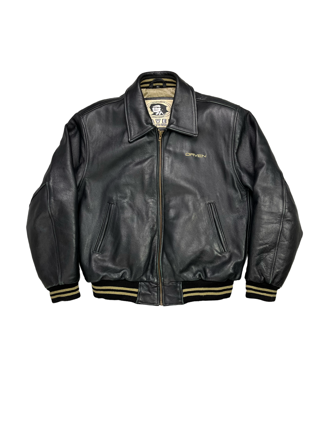 Daven Vintage Echtlederjacke College 90s Schwarz XL