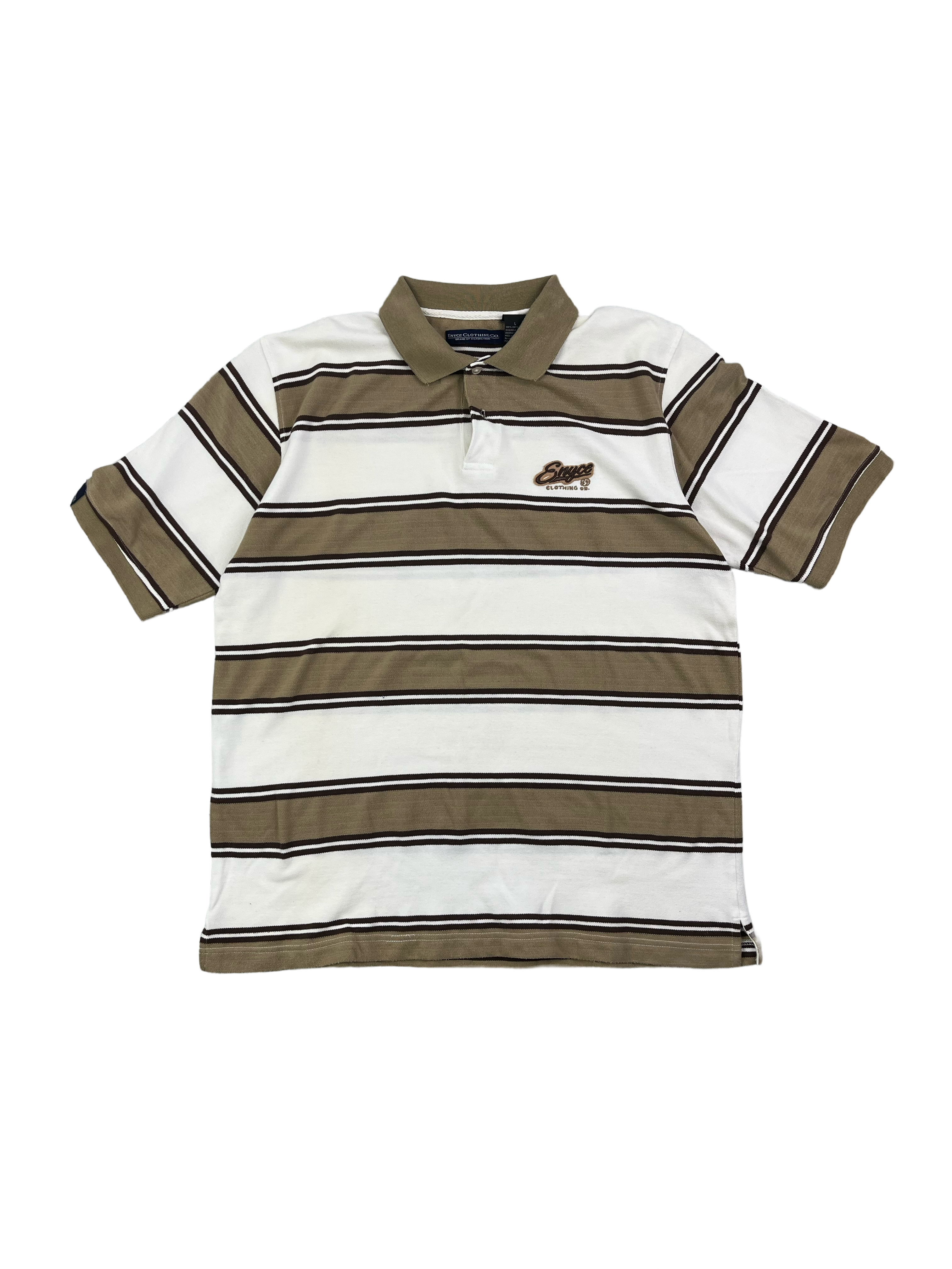 Enyce Vintage Poloshirt Gestreift Braun Weiß L