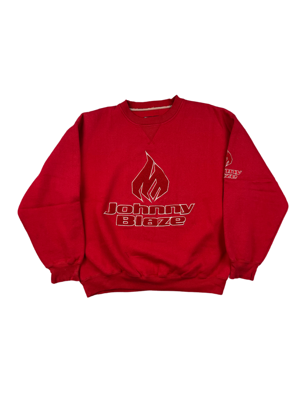 Johnny Blaze Vintage Sweater Bestickt 90s Rot XL