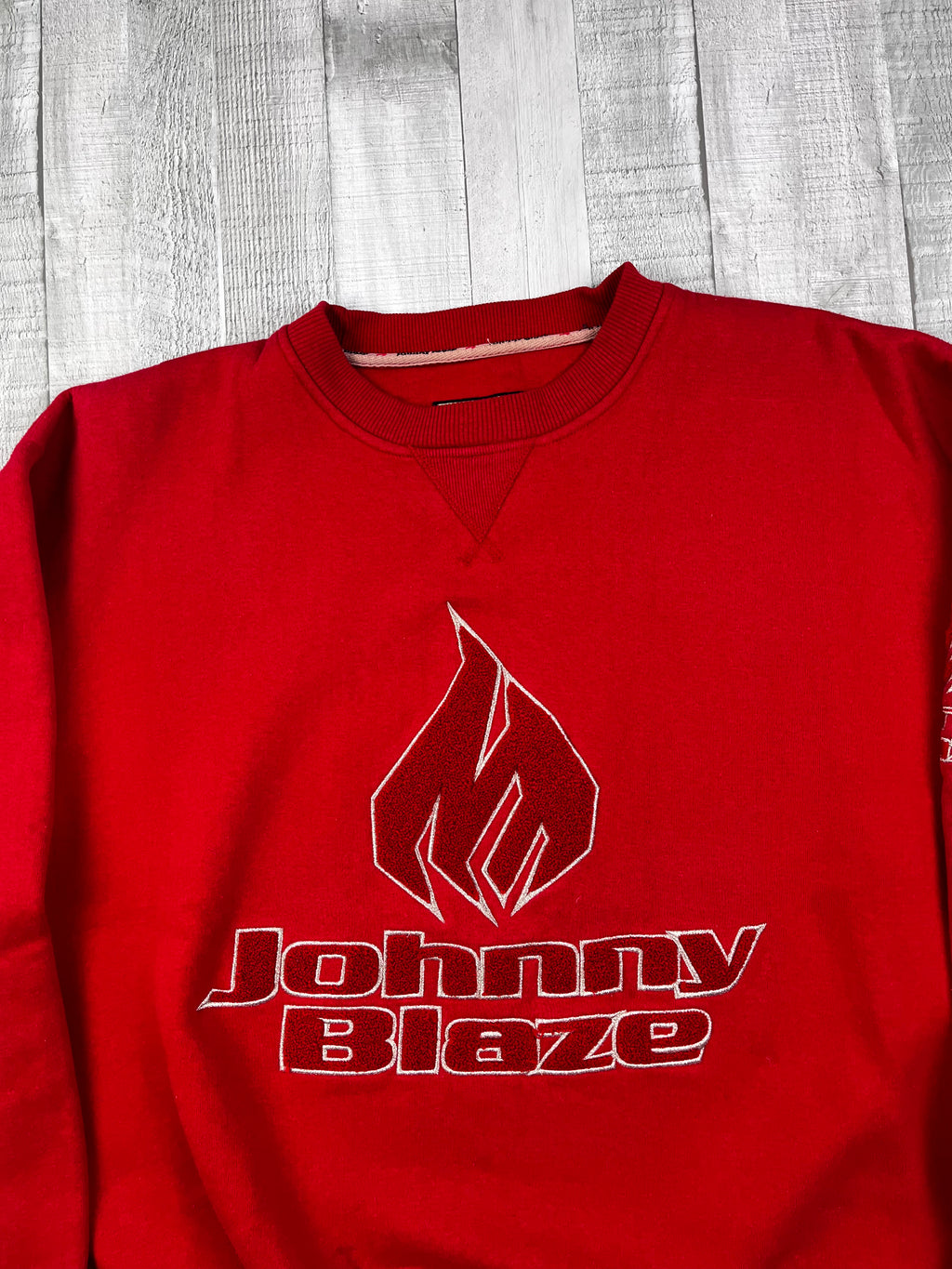 Johnny Blaze Vintage Sweater Bestickt 90s Rot XL
