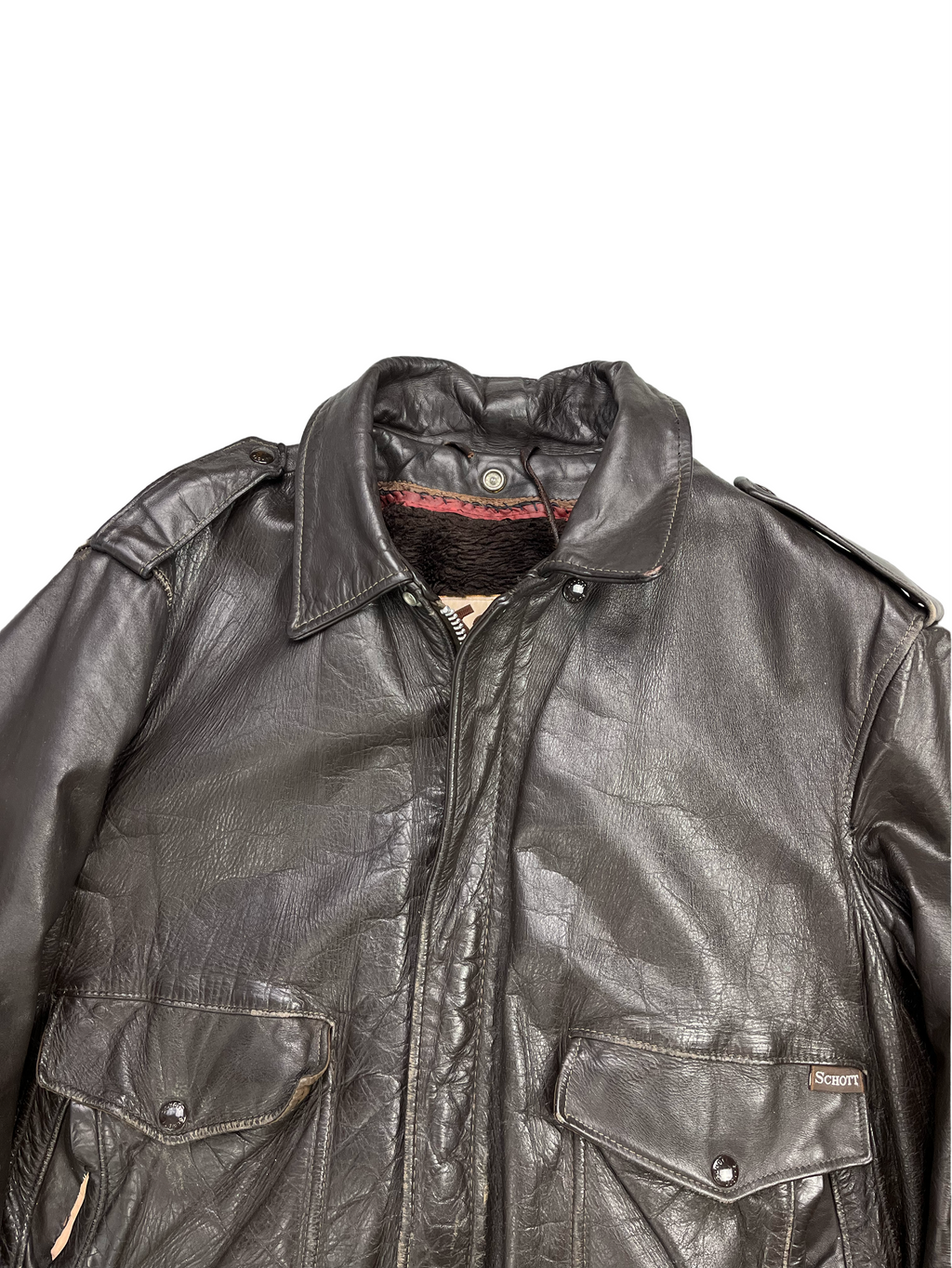 Schott Vintage Echtlederjacke 184 Gefüttert 90s Braun-Schwarz M