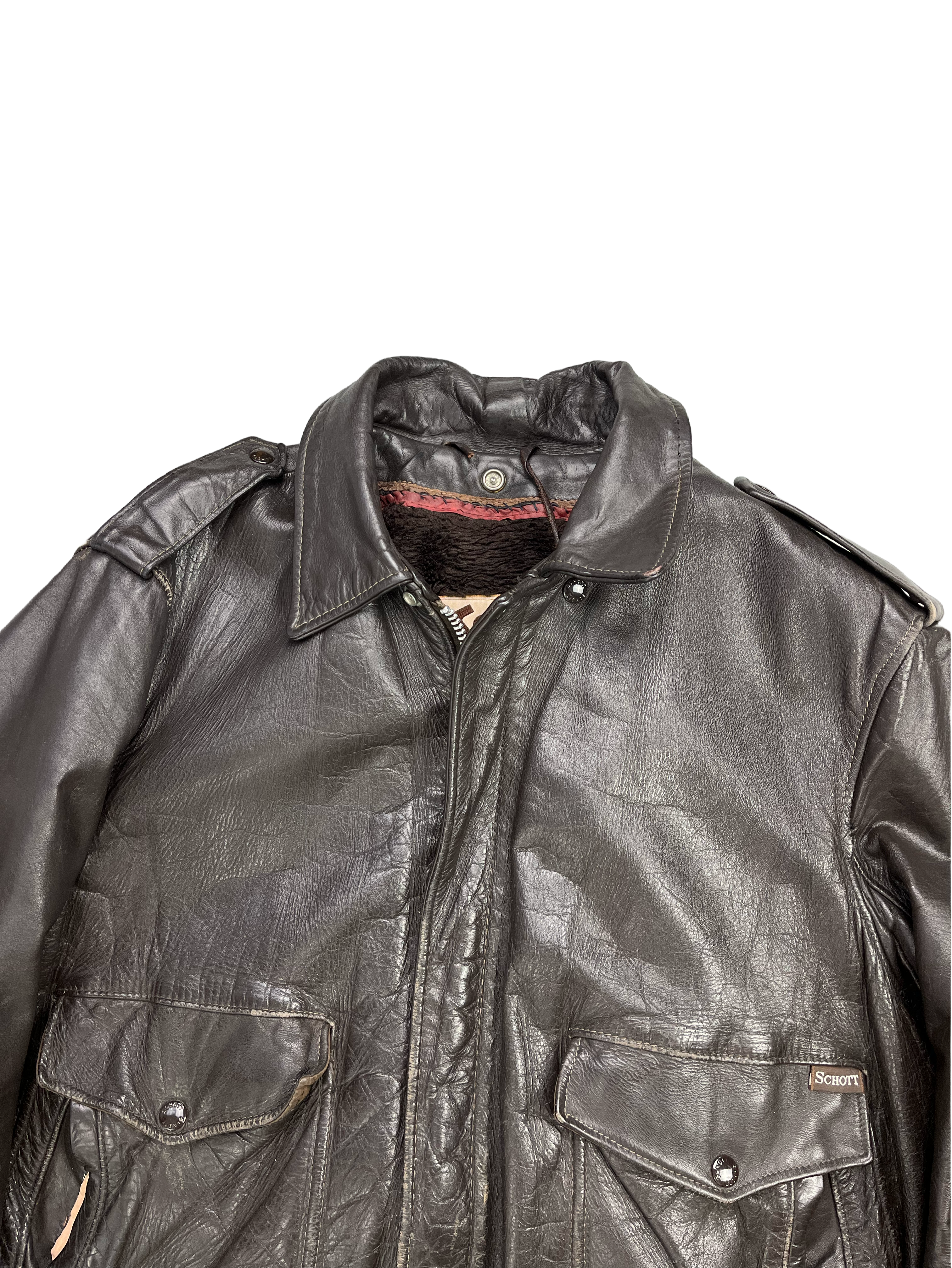 Schott Vintage Echtlederjacke 184 Gefüttert 90s Braun-Schwarz M