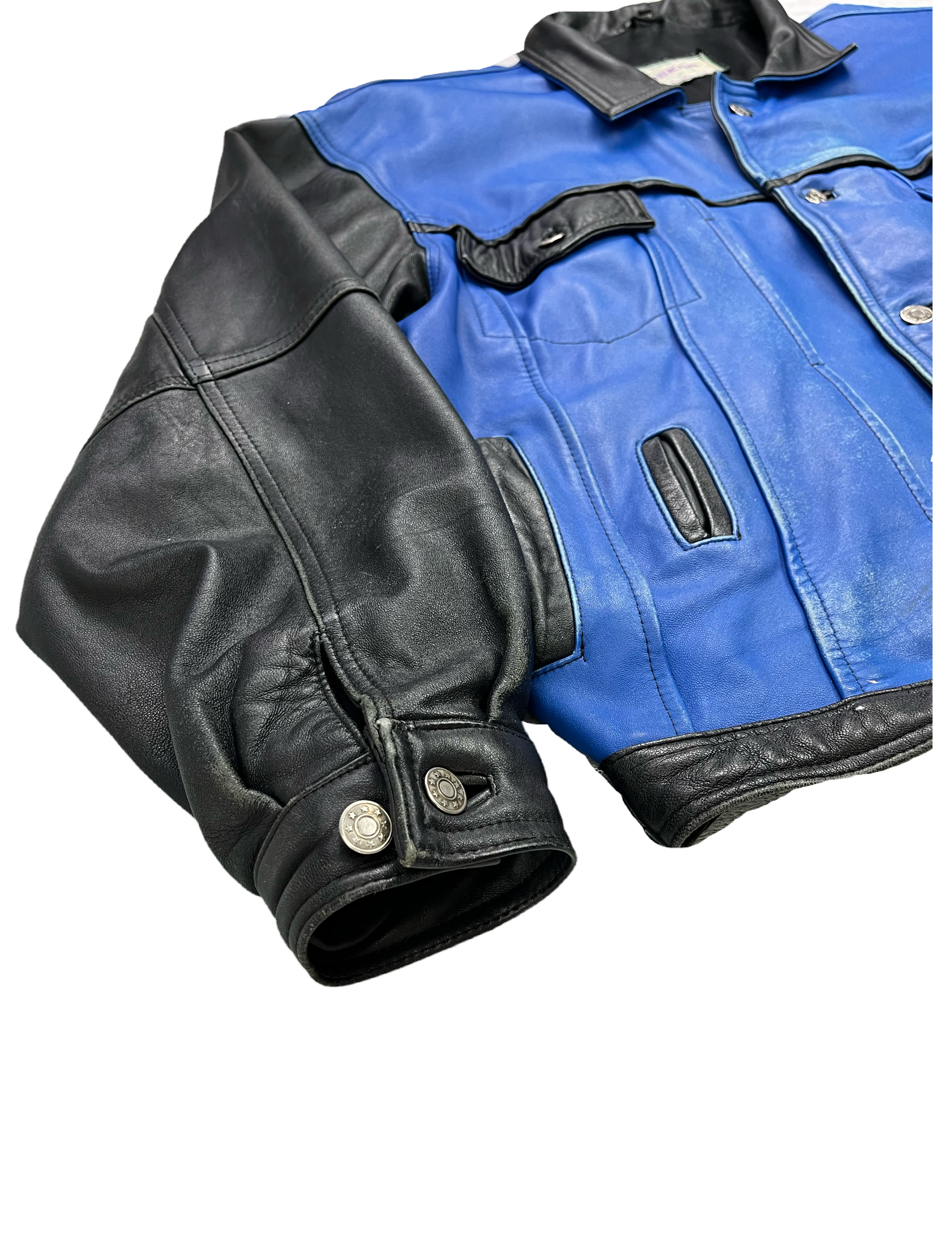 Oskar Vintage Echtlederjacke 90s Schwarz Blau XL