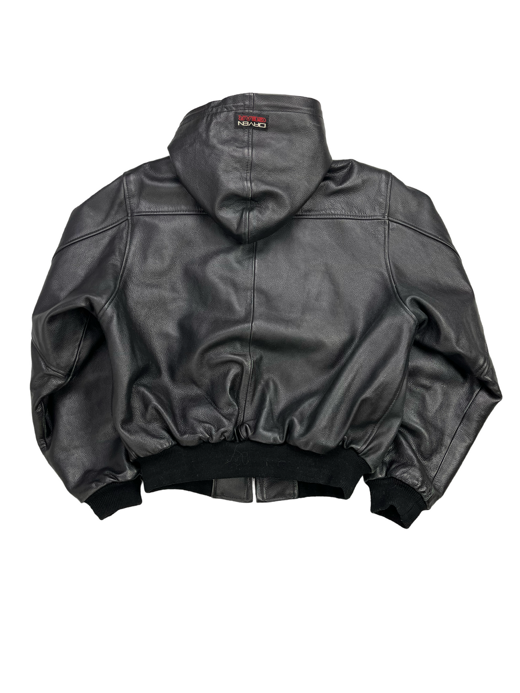 Daven Vintage Echtlederjacke Kaputze 90s Schwarz S