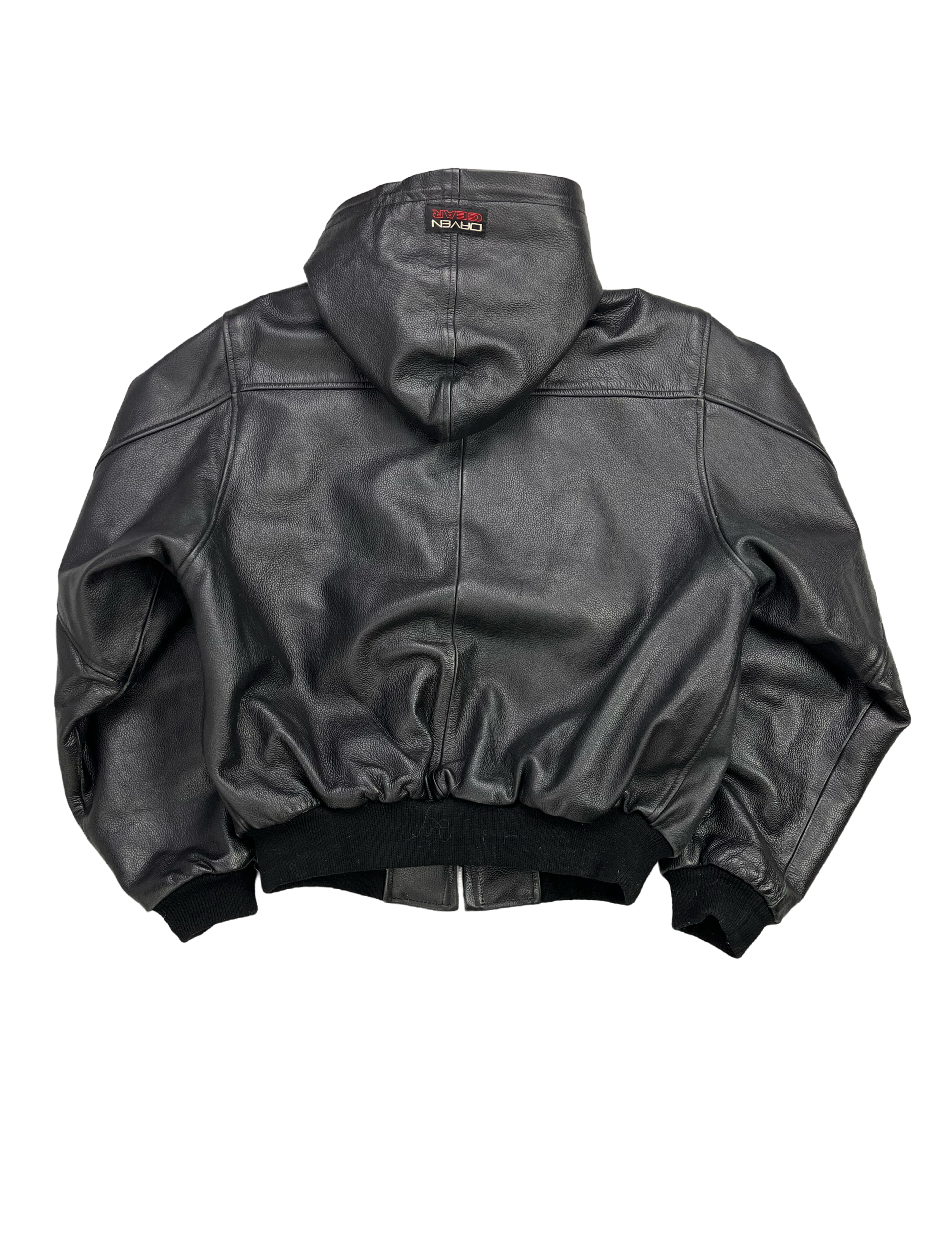 Daven Vintage Echtlederjacke Kaputze 90s Schwarz S