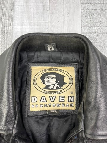 Daven Vintage Echtlederjacke College 90s Schwarz M