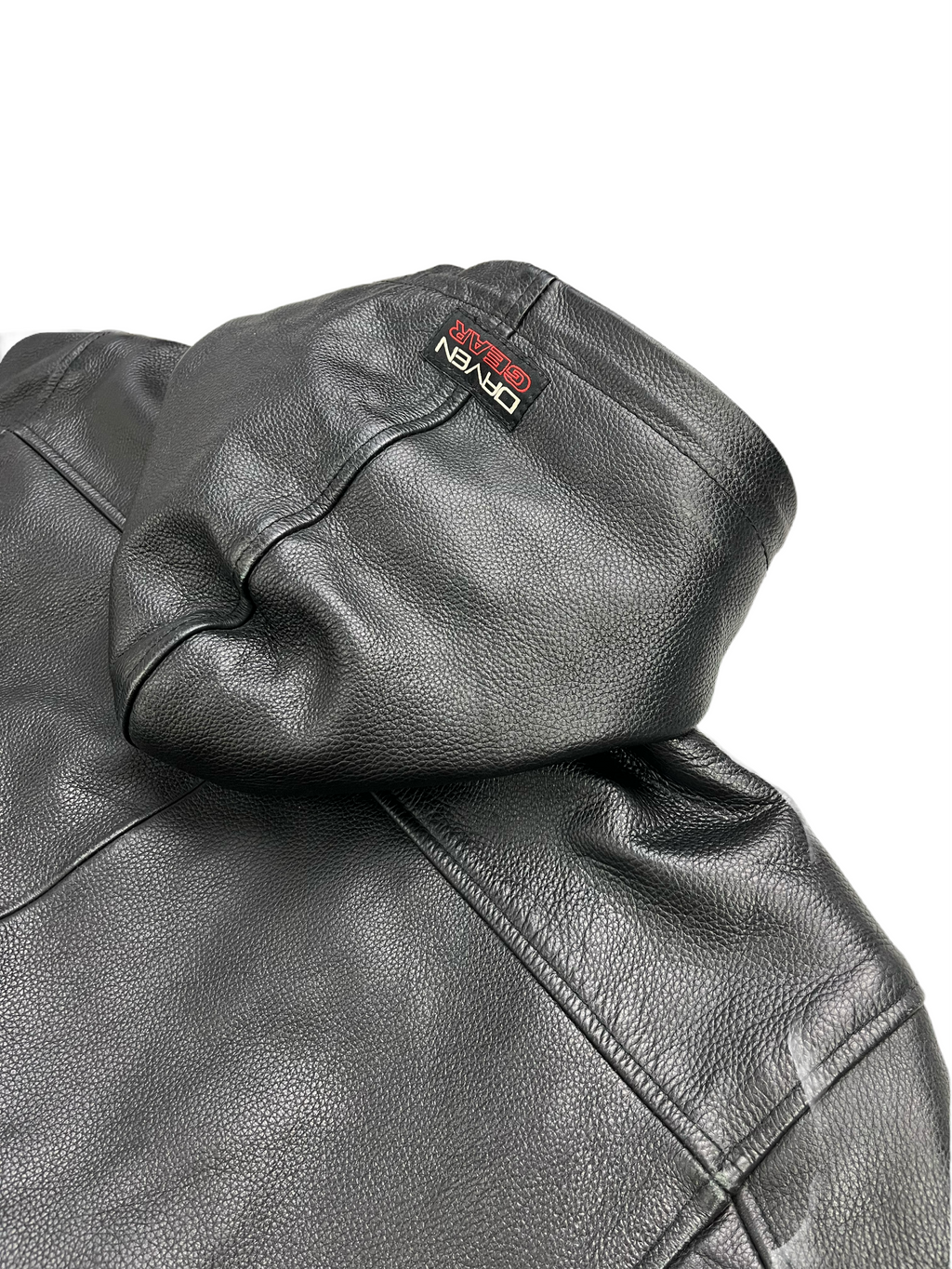 Daven Vintage Echtlederjacke Kaputze 90s Schwarz S