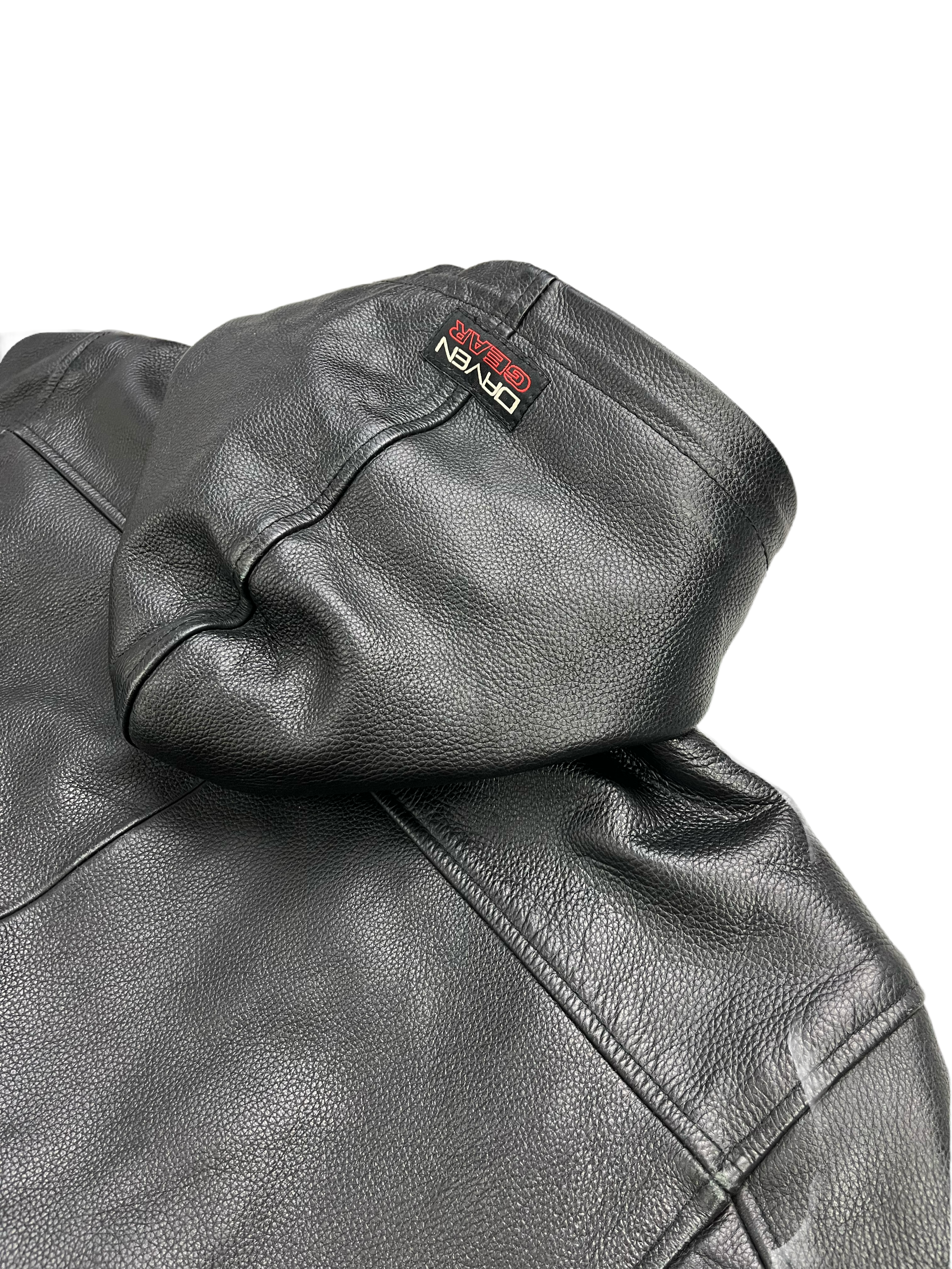 Daven Vintage Echtlederjacke Kaputze 90s Schwarz S