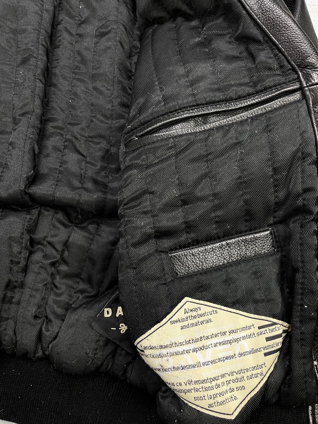 Daven Vintage Echtlederjacke Kaputze 90s Schwarz S