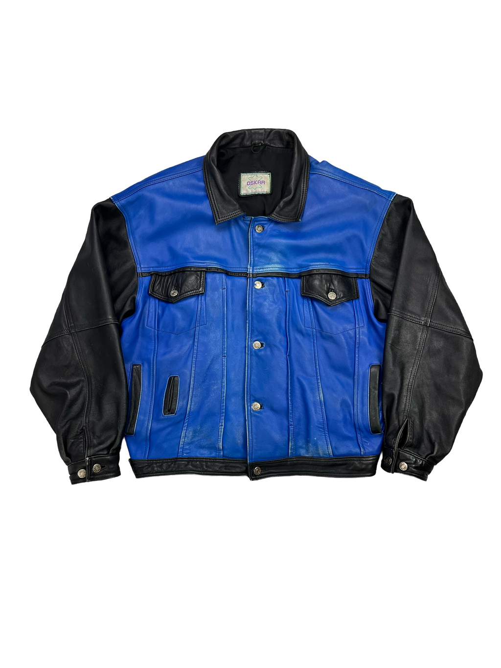 Oskar Vintage Echtlederjacke 90s Schwarz Blau XL