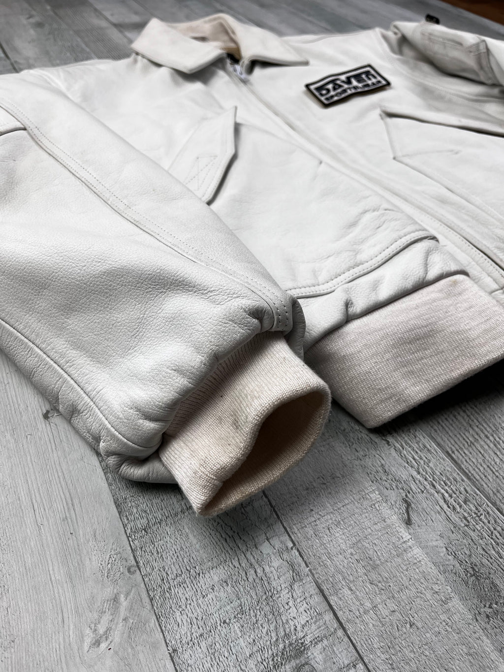 Daven Vintage Echtlederjacke Bomber 90s Weiß L