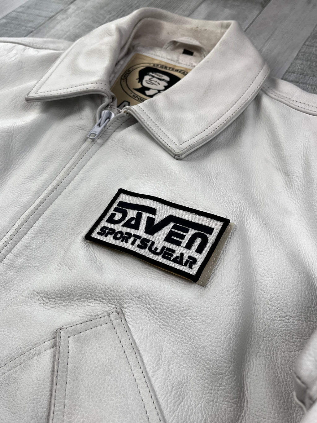 Daven Vintage Echtlederjacke Bomber 90s Weiß L