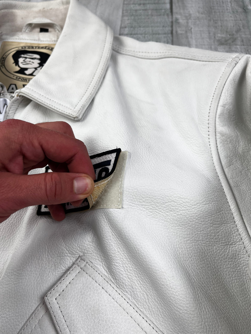 Daven Vintage Echtlederjacke Bomber 90s Weiß L