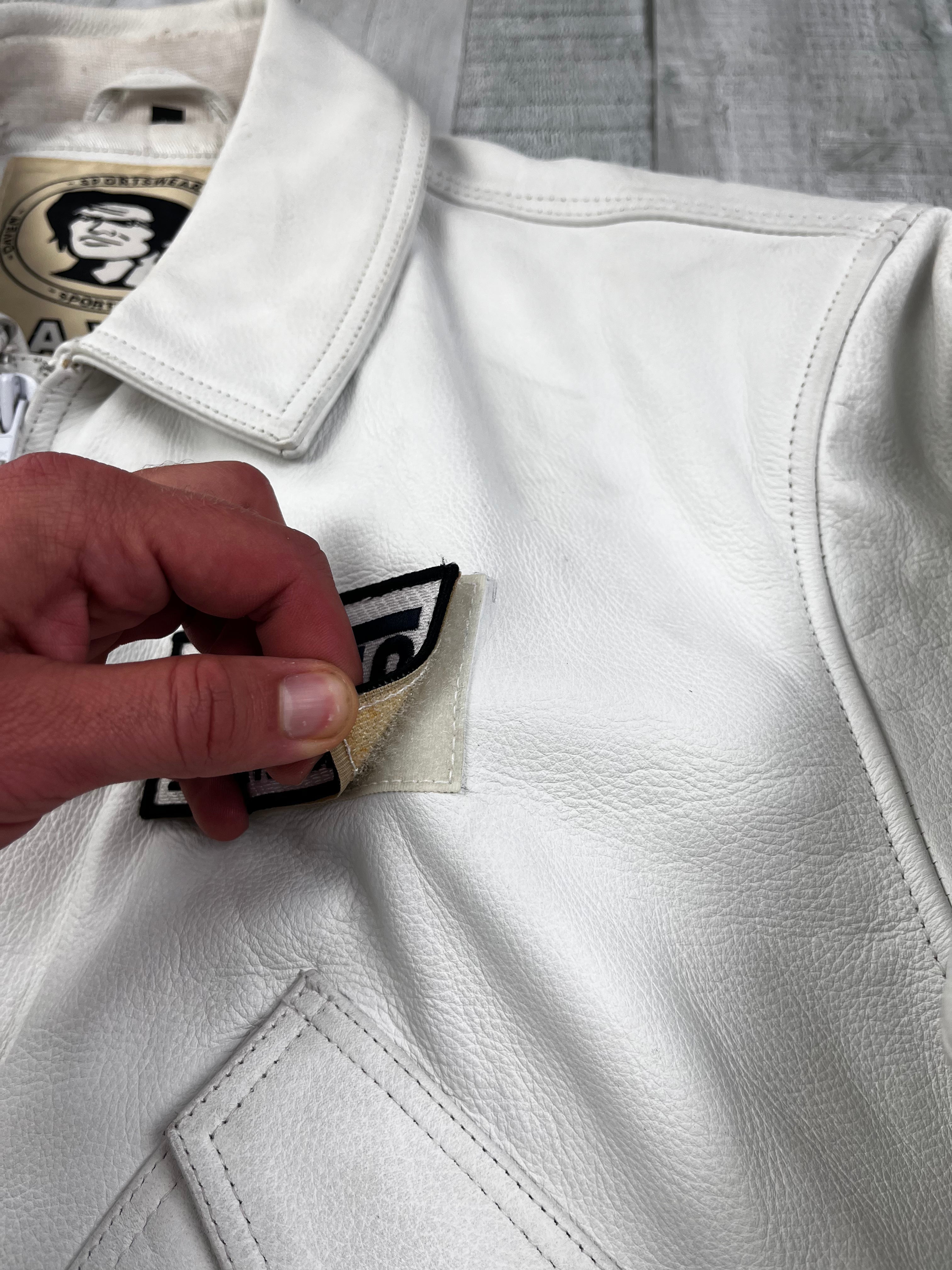 Daven Vintage Echtlederjacke Bomber 90s Weiß L