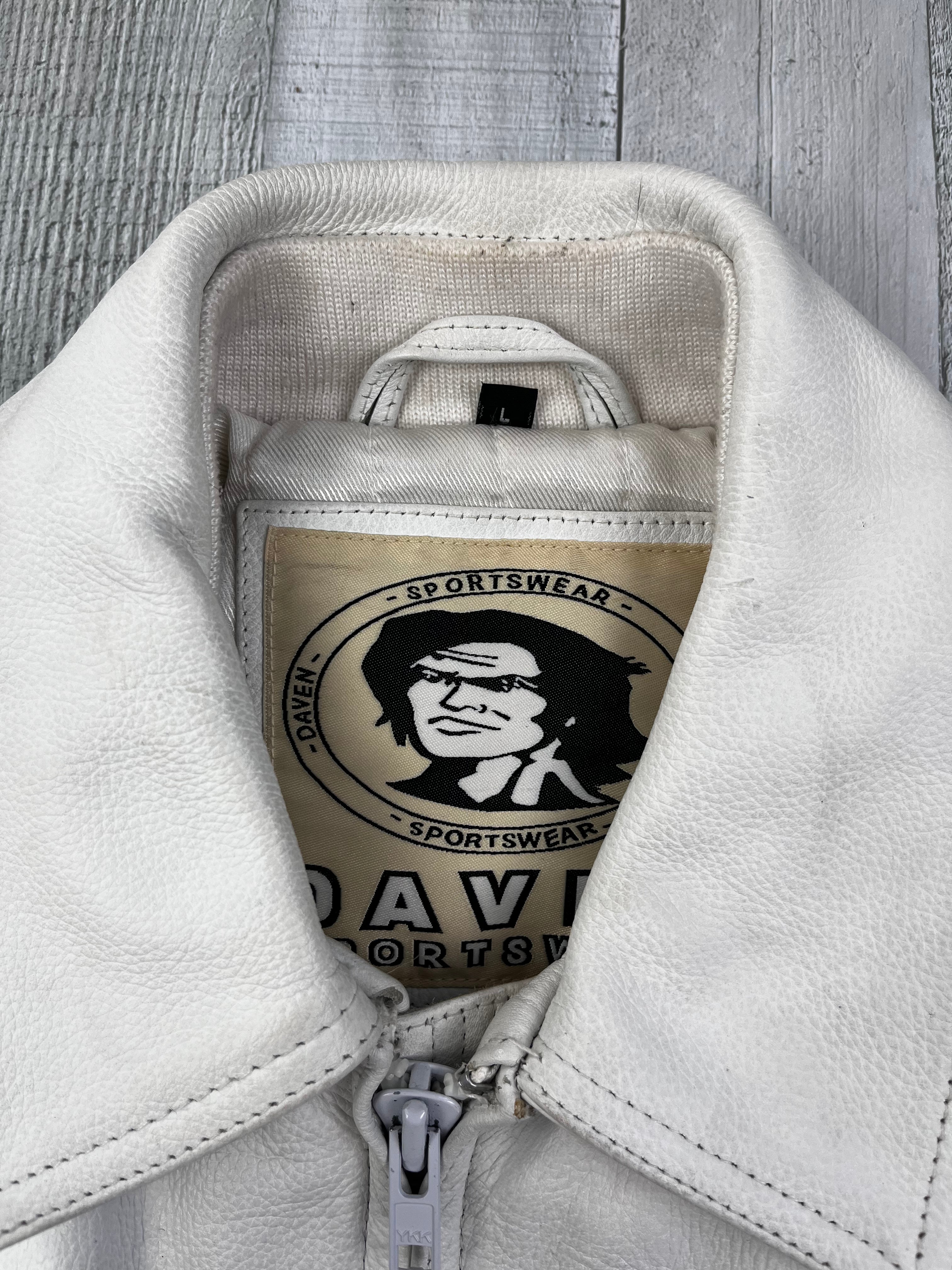 Daven Vintage Echtlederjacke Bomber 90s Weiß L