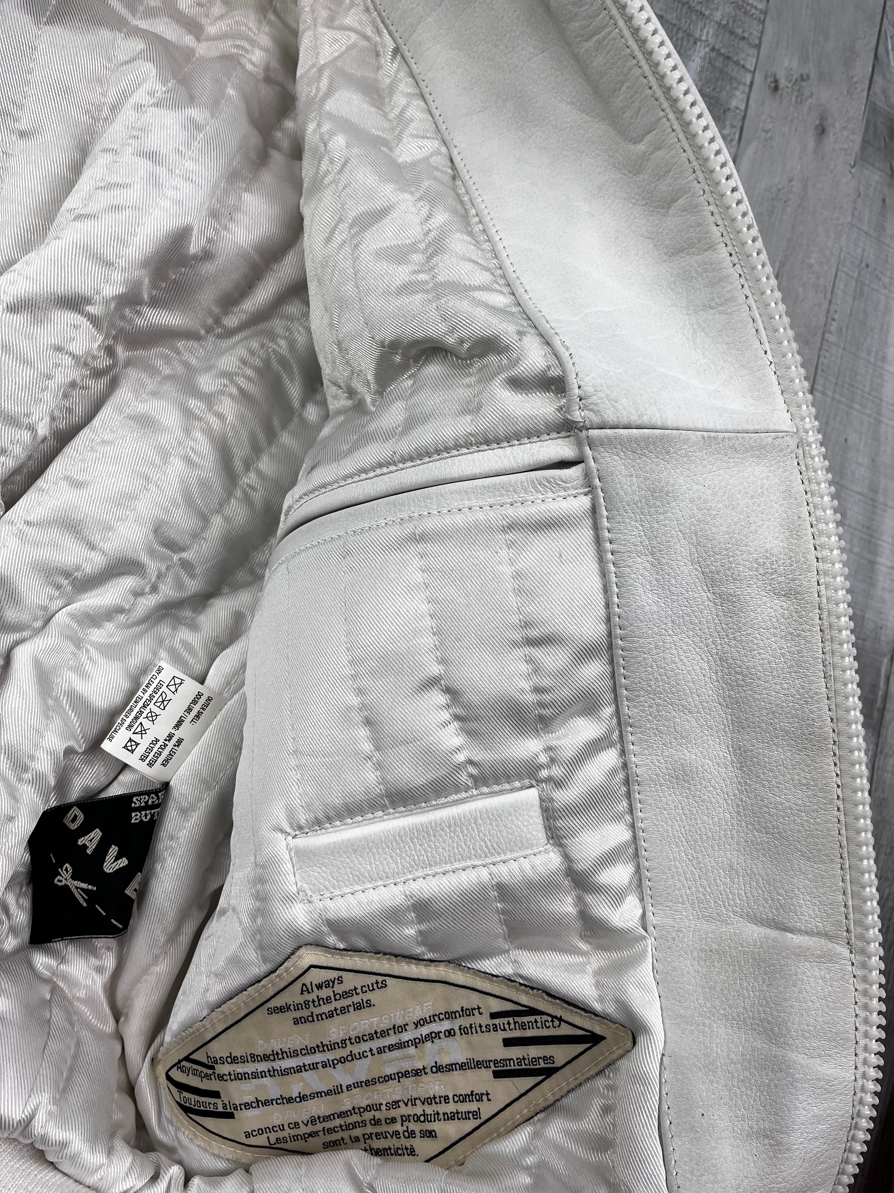 Daven Vintage Echtlederjacke Bomber 90s Weiß L