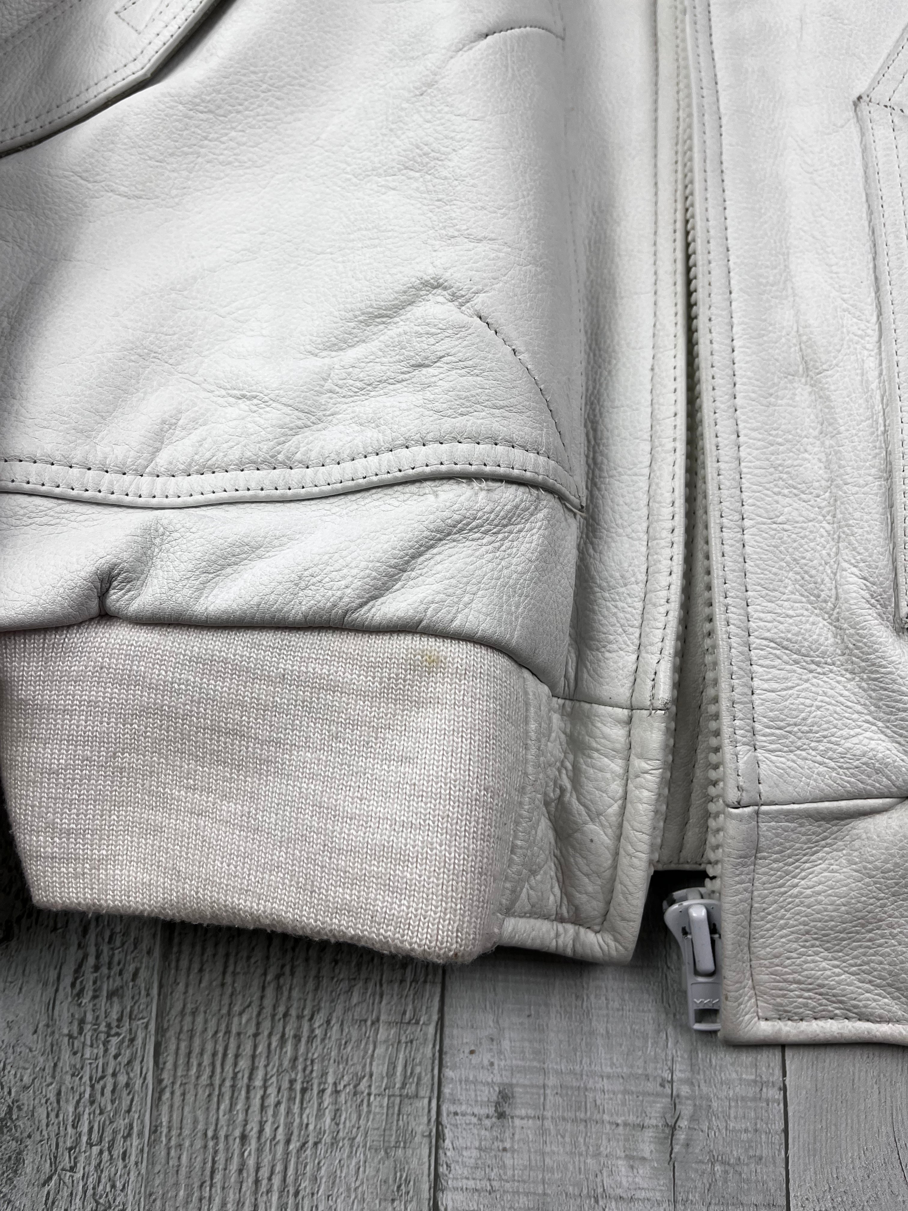 Daven Vintage Echtlederjacke Bomber 90s Weiß L