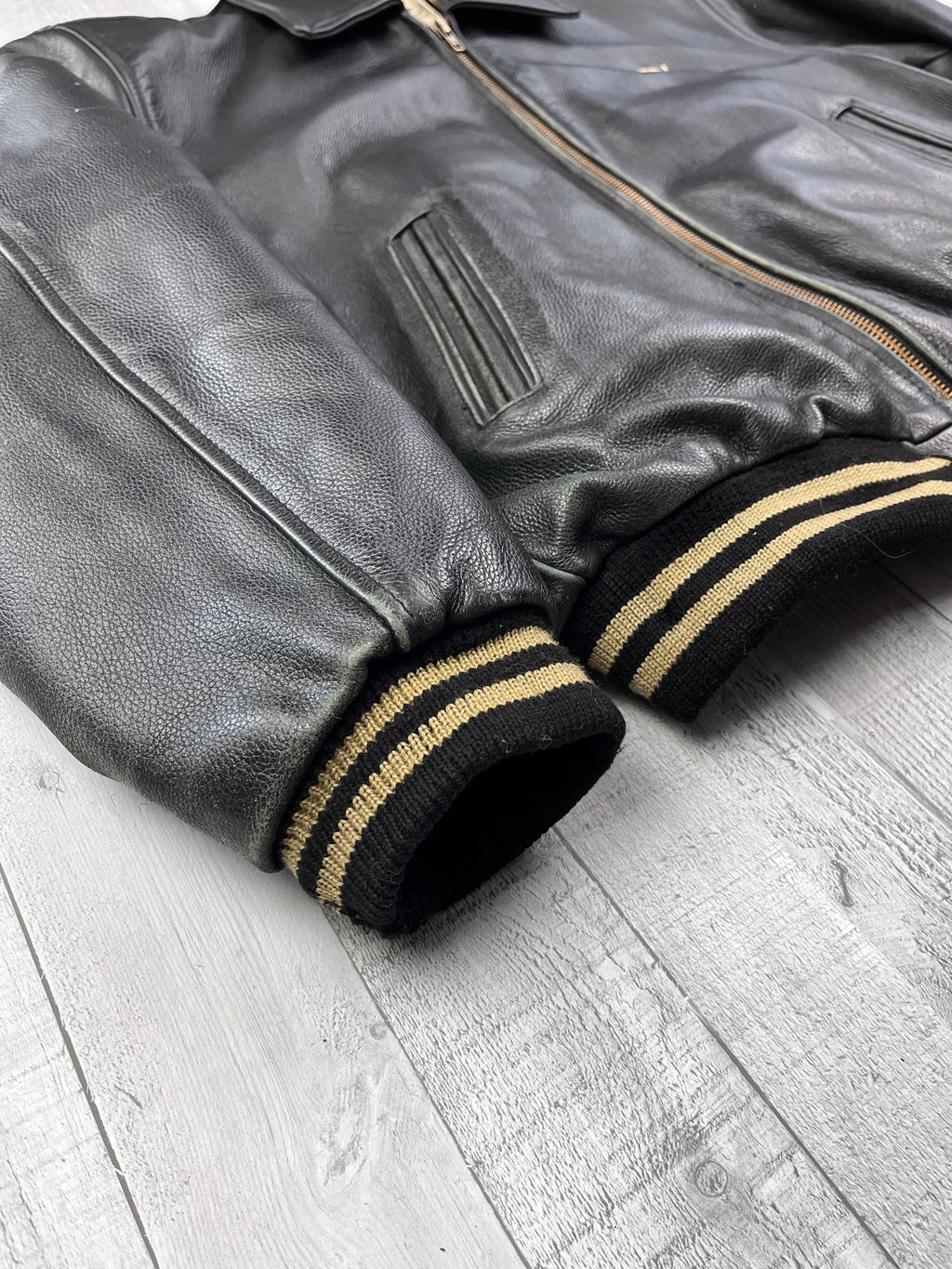 Daven Vintage Echtlederjacke College 90s Schwarz XL