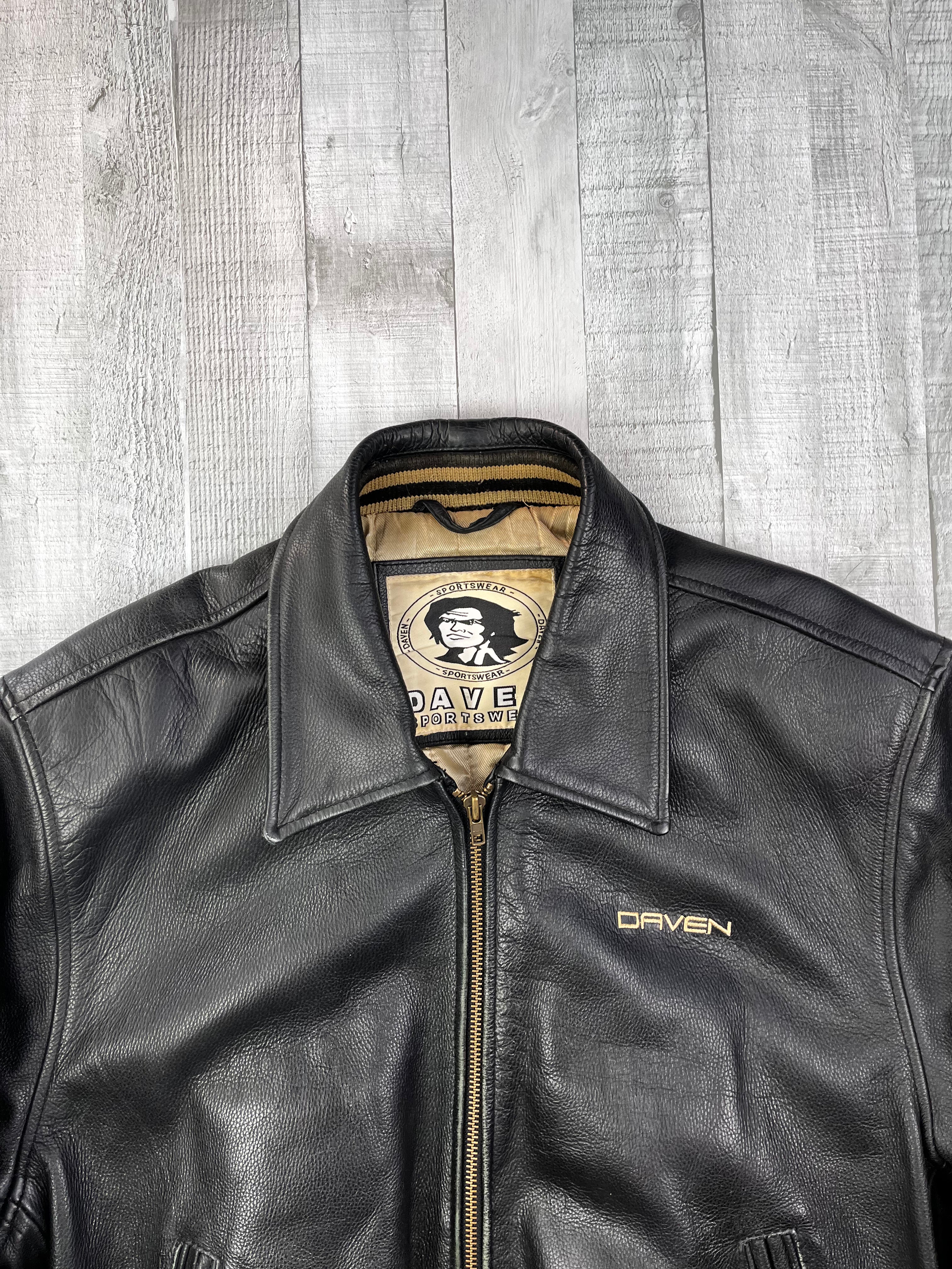 Daven Vintage Echtlederjacke College 90s Schwarz XL