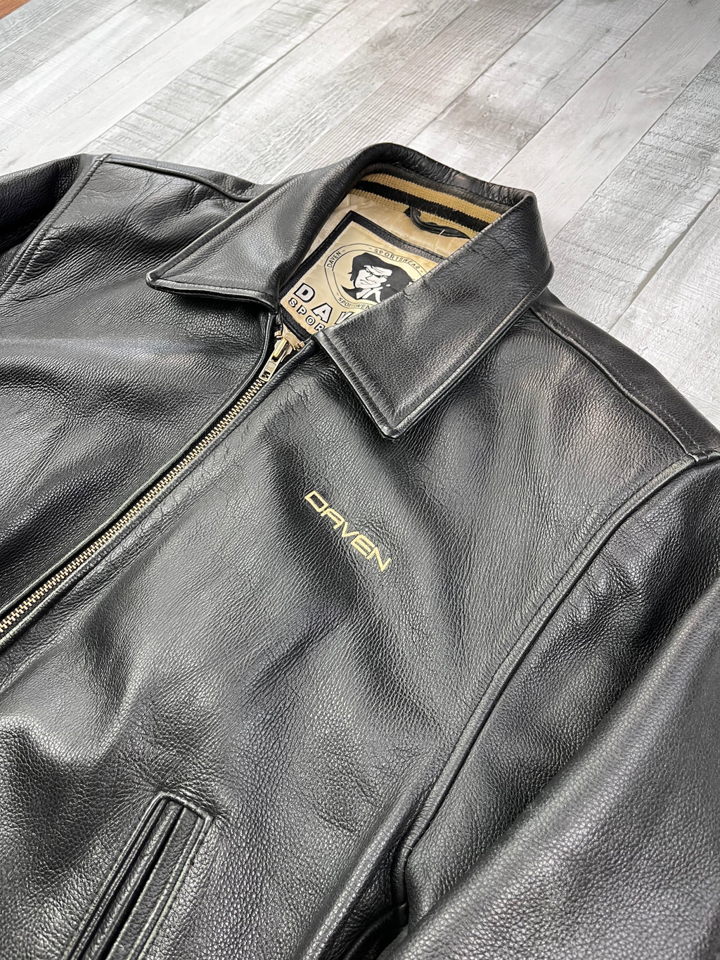 Daven Vintage Echtlederjacke College 90s Schwarz XL