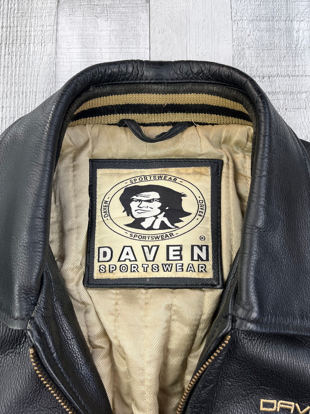 Daven Vintage Echtlederjacke College 90s Schwarz XL