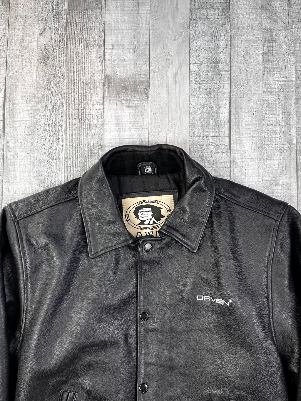 Daven Vintage Echtlederjacke 90s Schwarz XL